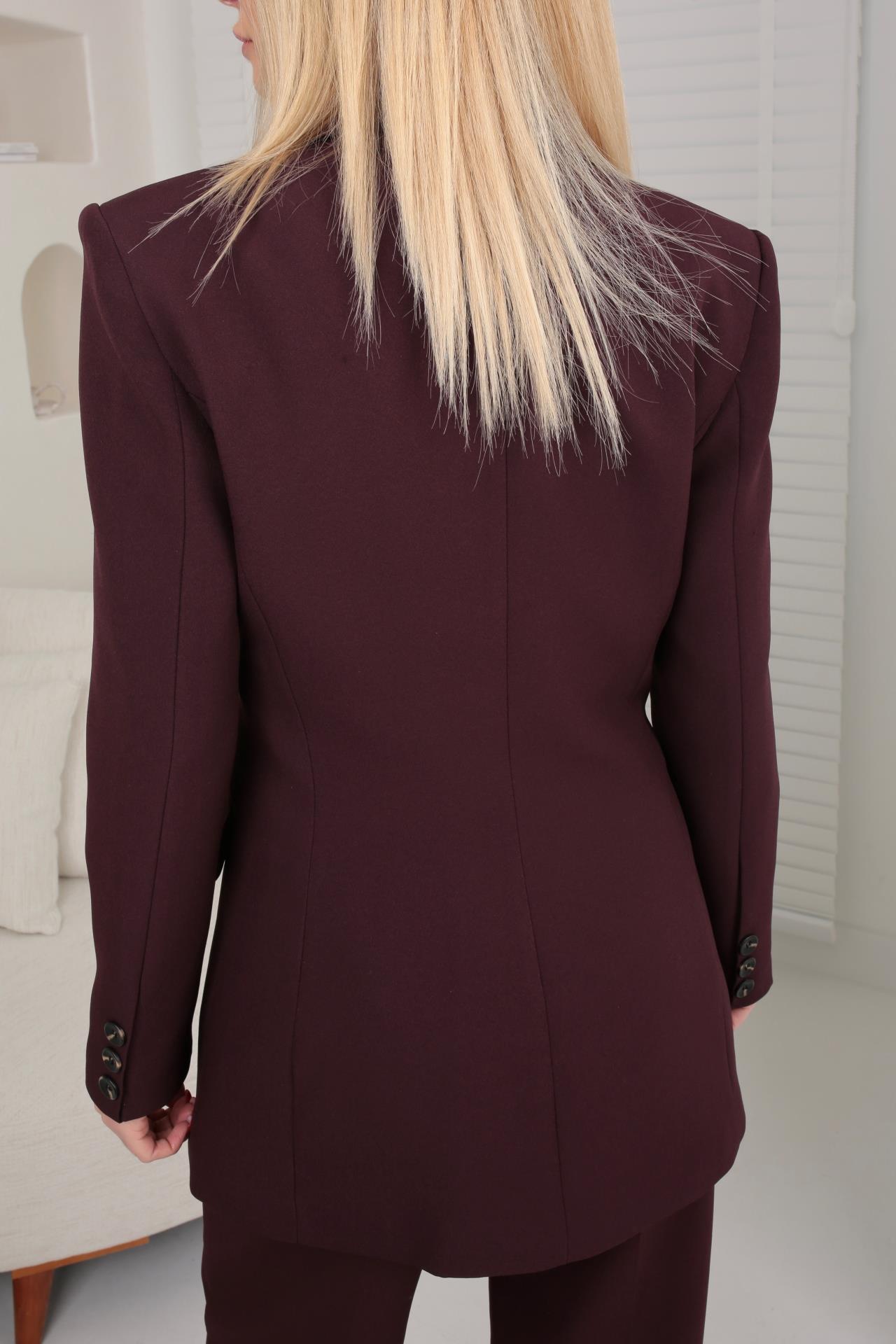 Tek Düğme Kapak Cepli Koyu Mürdüm Blazer CEKET