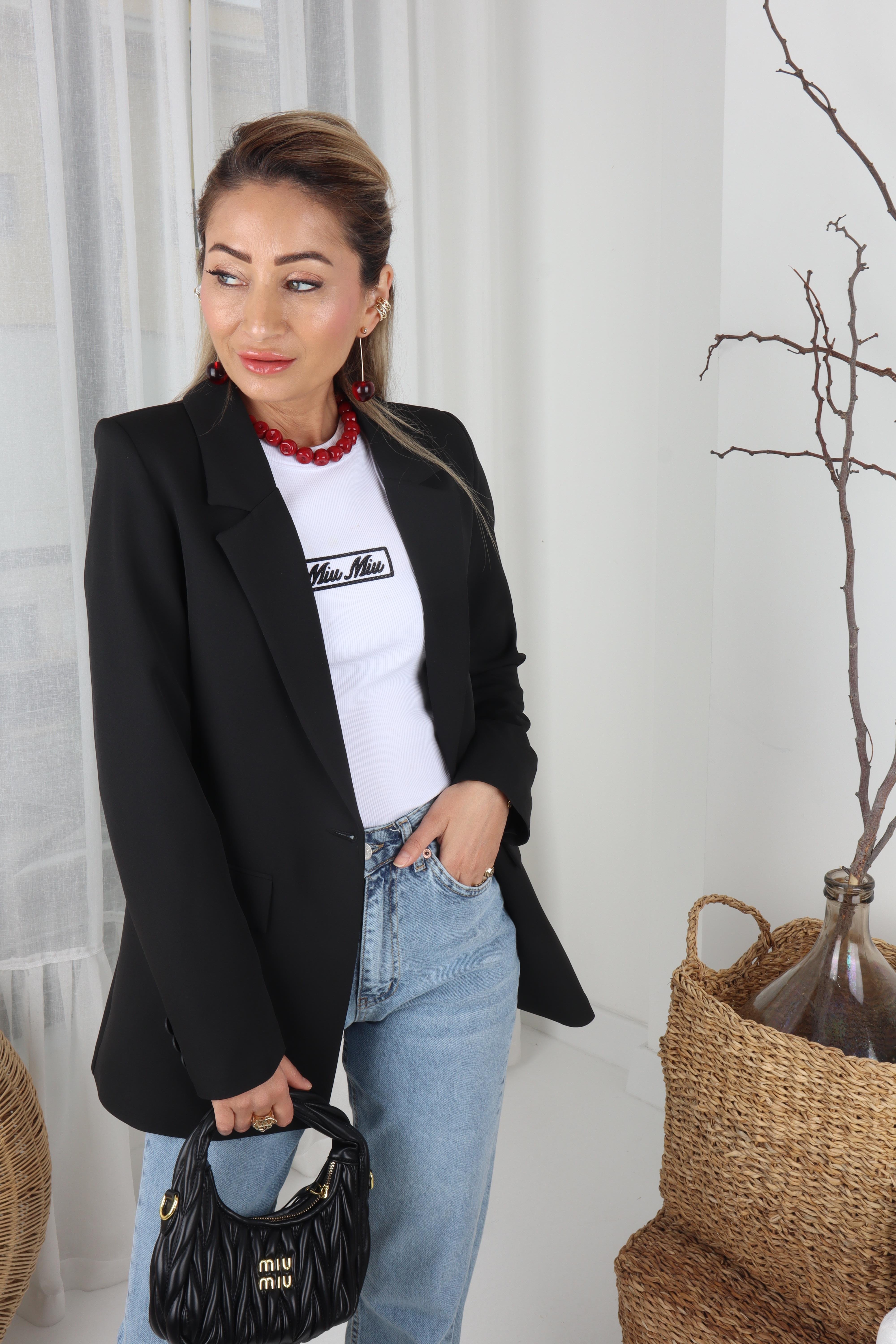 Tek Düğme Kapak Cepli Siyah Blazer Ceket CEKET