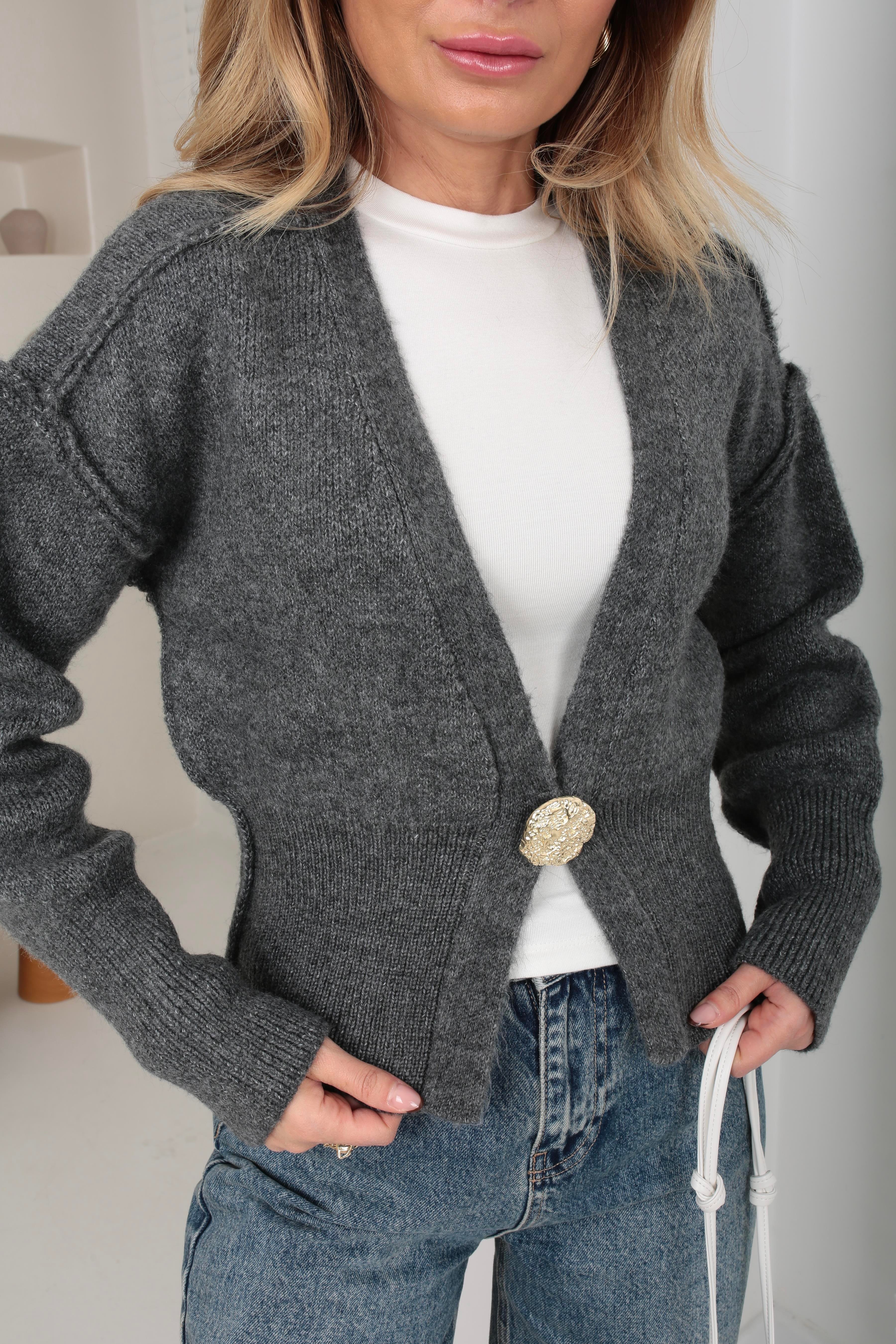 Tek Gold Düğmeli Füme Hırka HIRKA