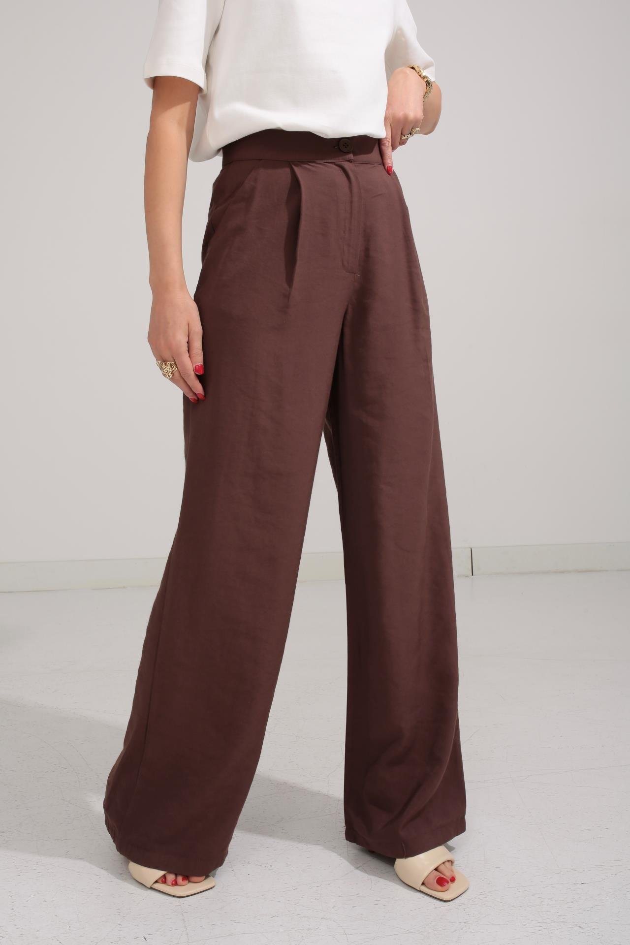 Tensel Kumaş Kahve Bol Paça Pantolon PANTOLON | NO33