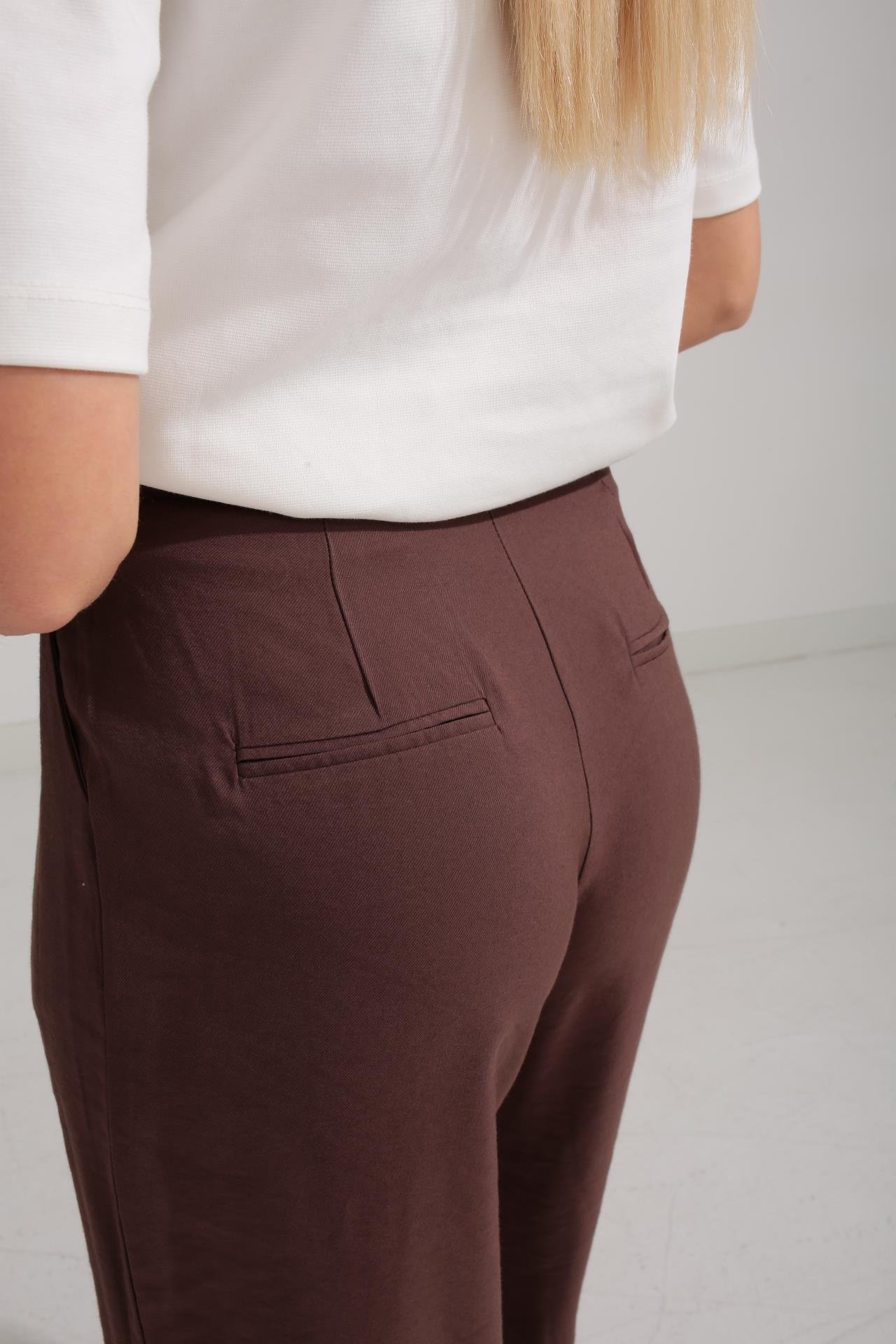 Tensel Kumaş Kahve Bol Paça Pantolon PANTOLON | NO33