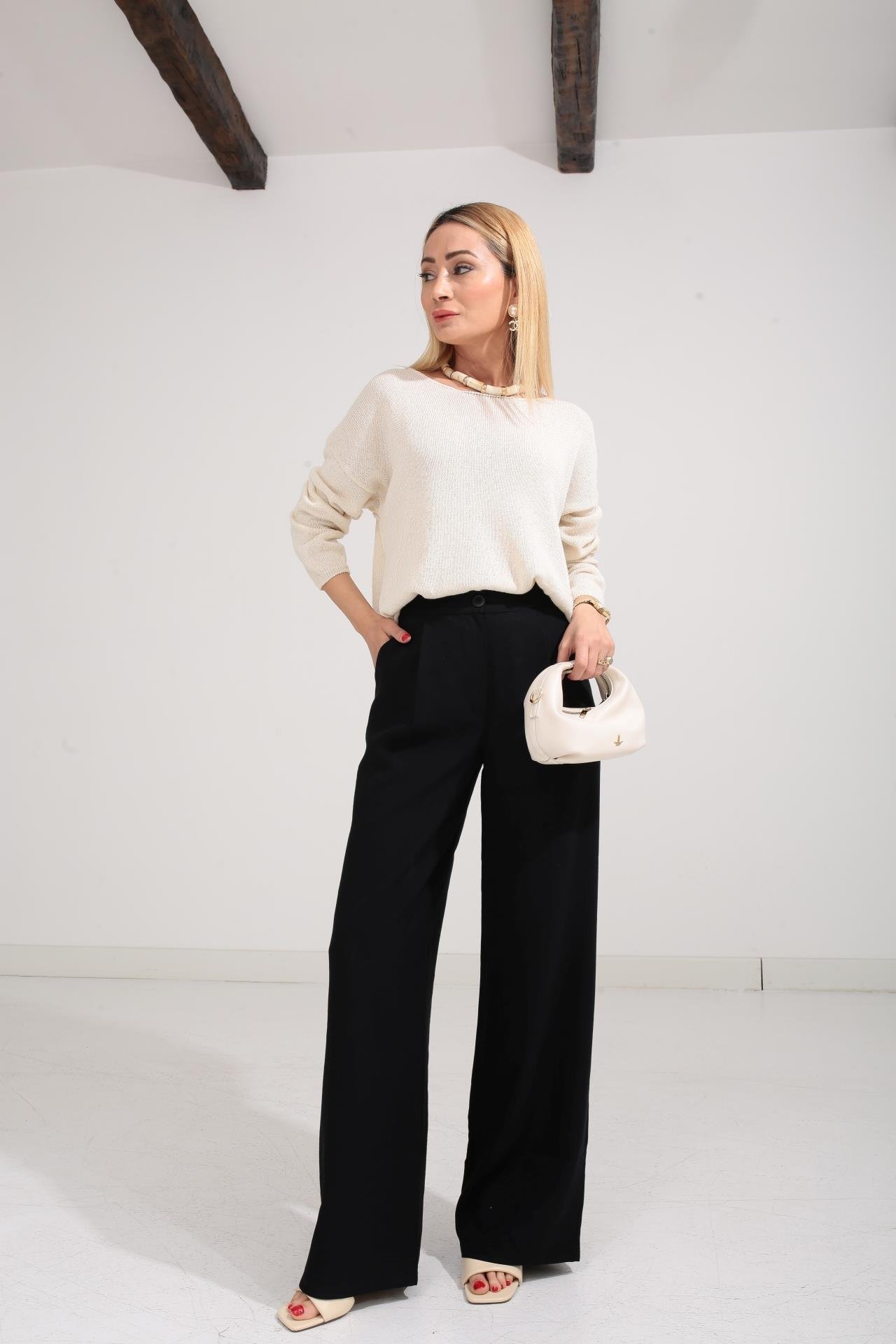 Tensel Kumaş Siyah Bol Paça Pantolon PANTOLON | NO33