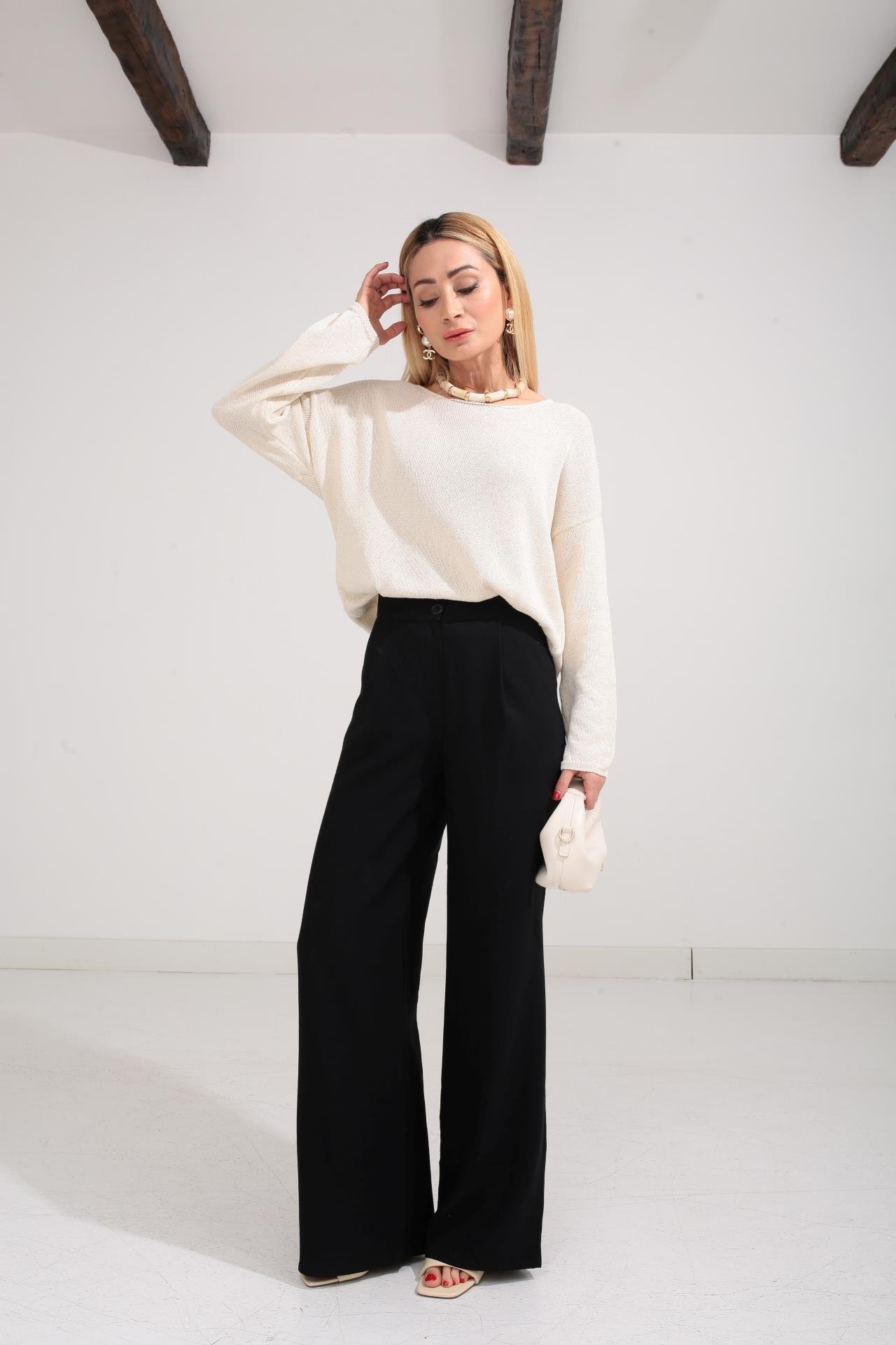 Tensel Kumaş Siyah Bol Paça Pantolon PANTOLON | NO33