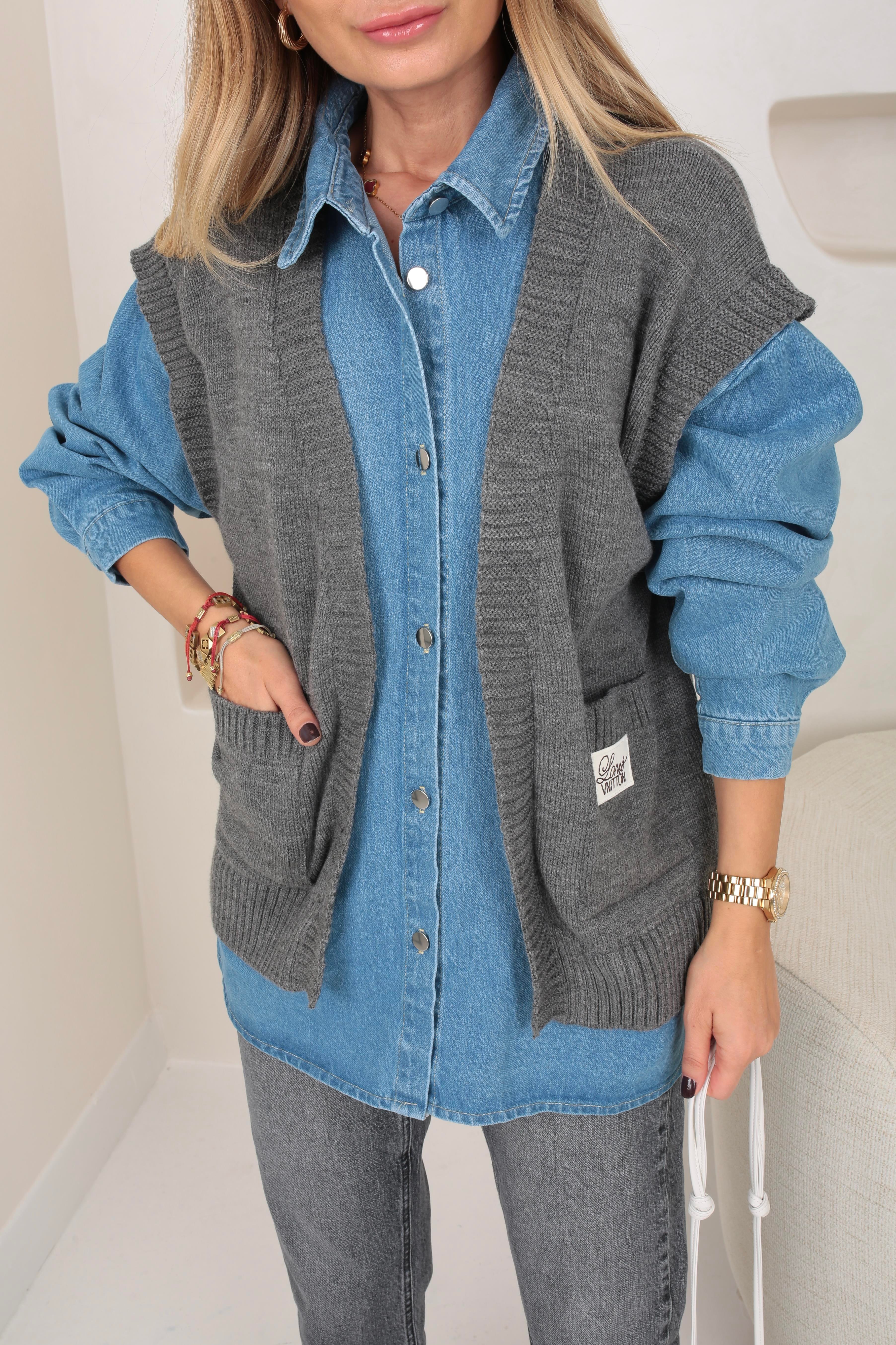 Triko Detay Çıtçıtlı Denim Gömlek GÖMLEK