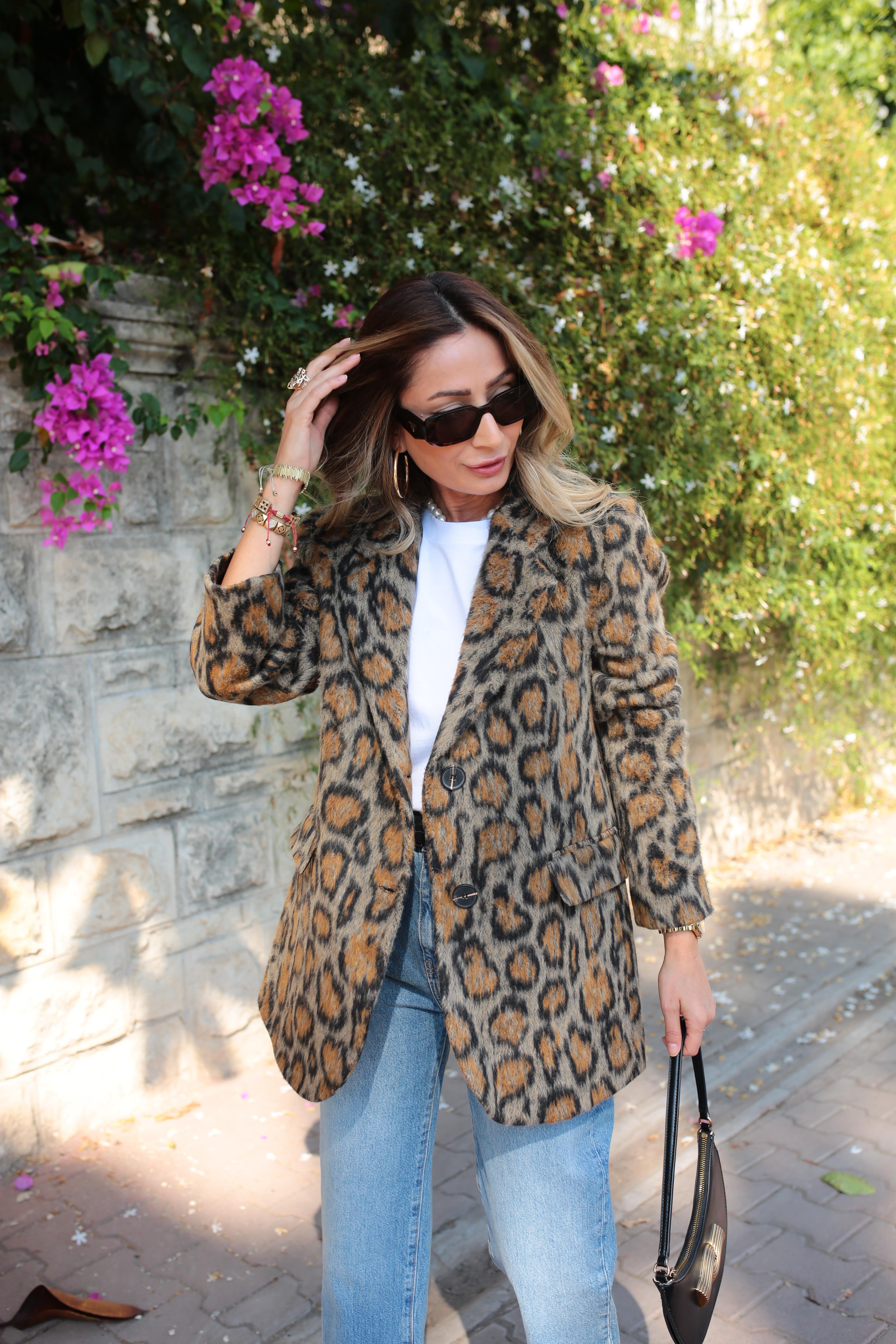 Tüylü Leopar Desen Blazer Ceket CEKET