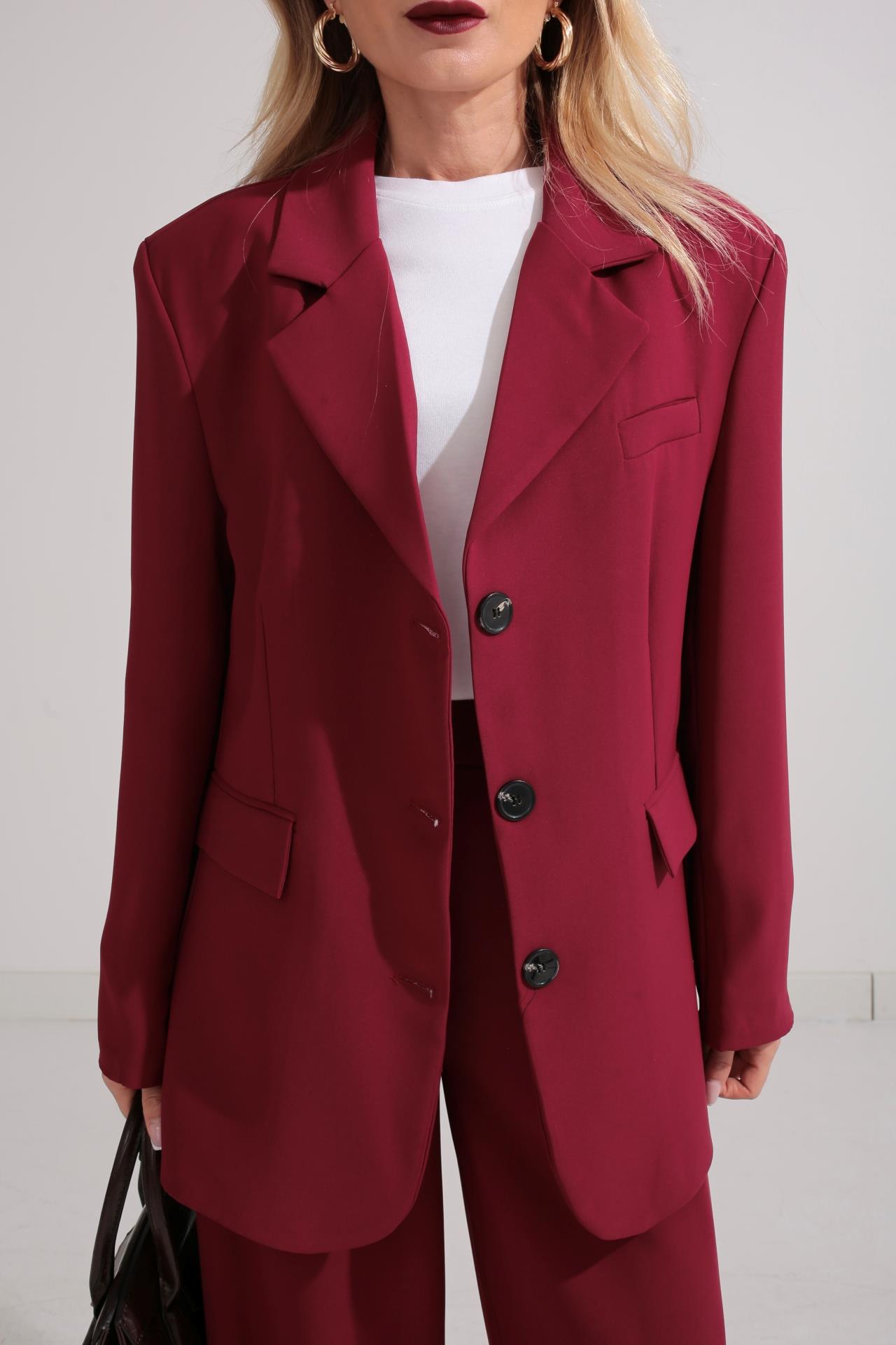 Üç Düğmeli Bordo Palazzo Takım TAKIM