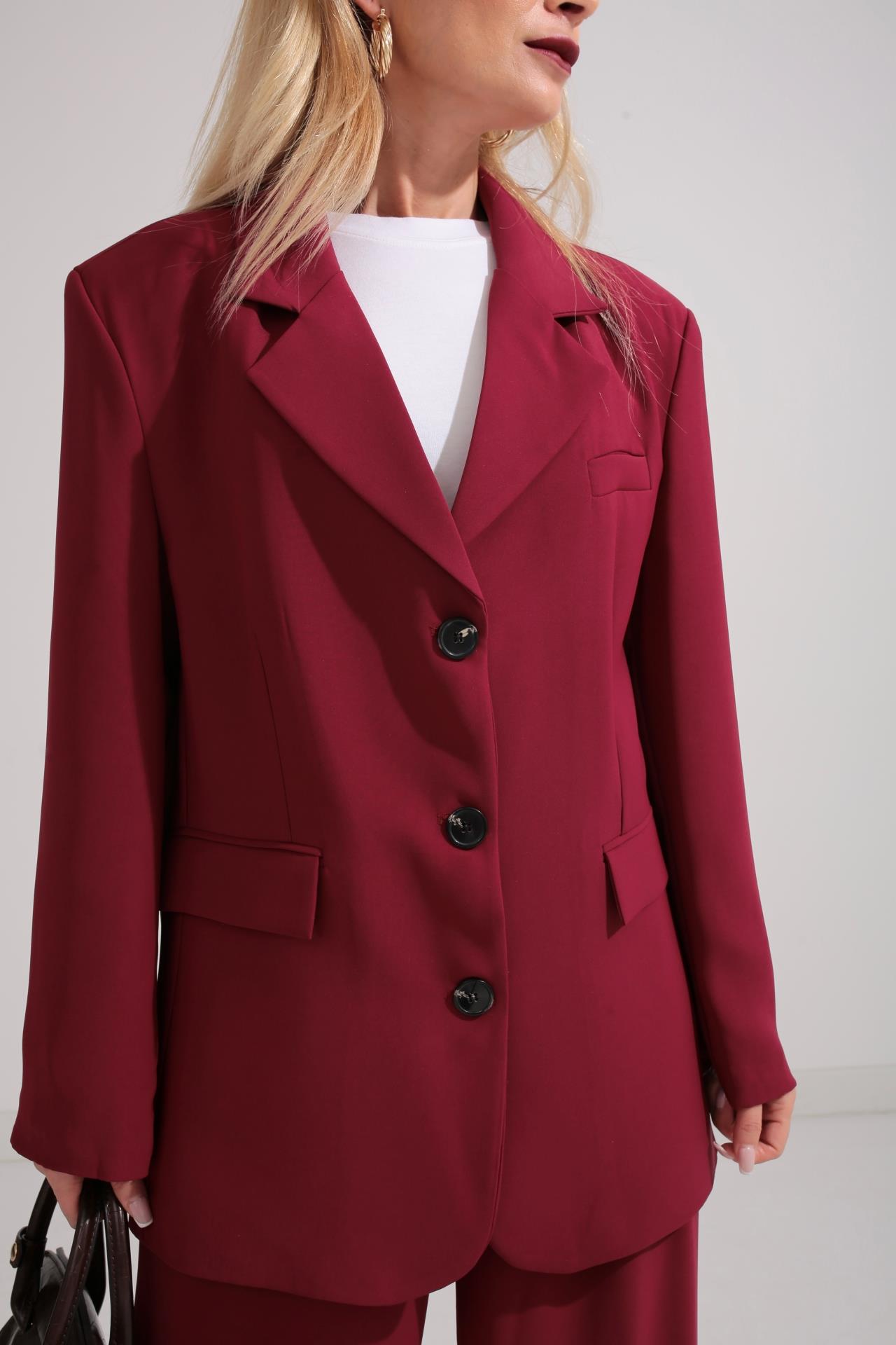 Üç Düğmeli Bordo Palazzo Takım TAKIM
