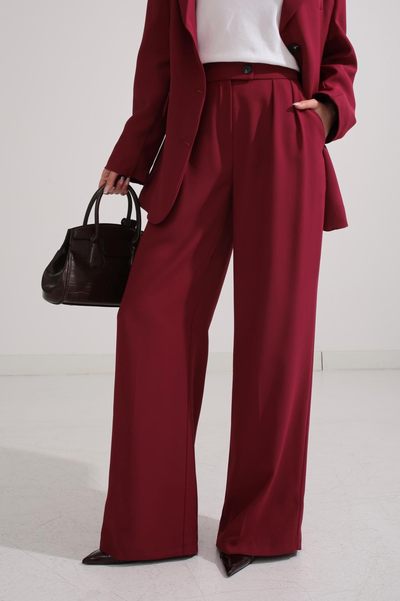 Üç Düğmeli Bordo Palazzo Takım TAKIM