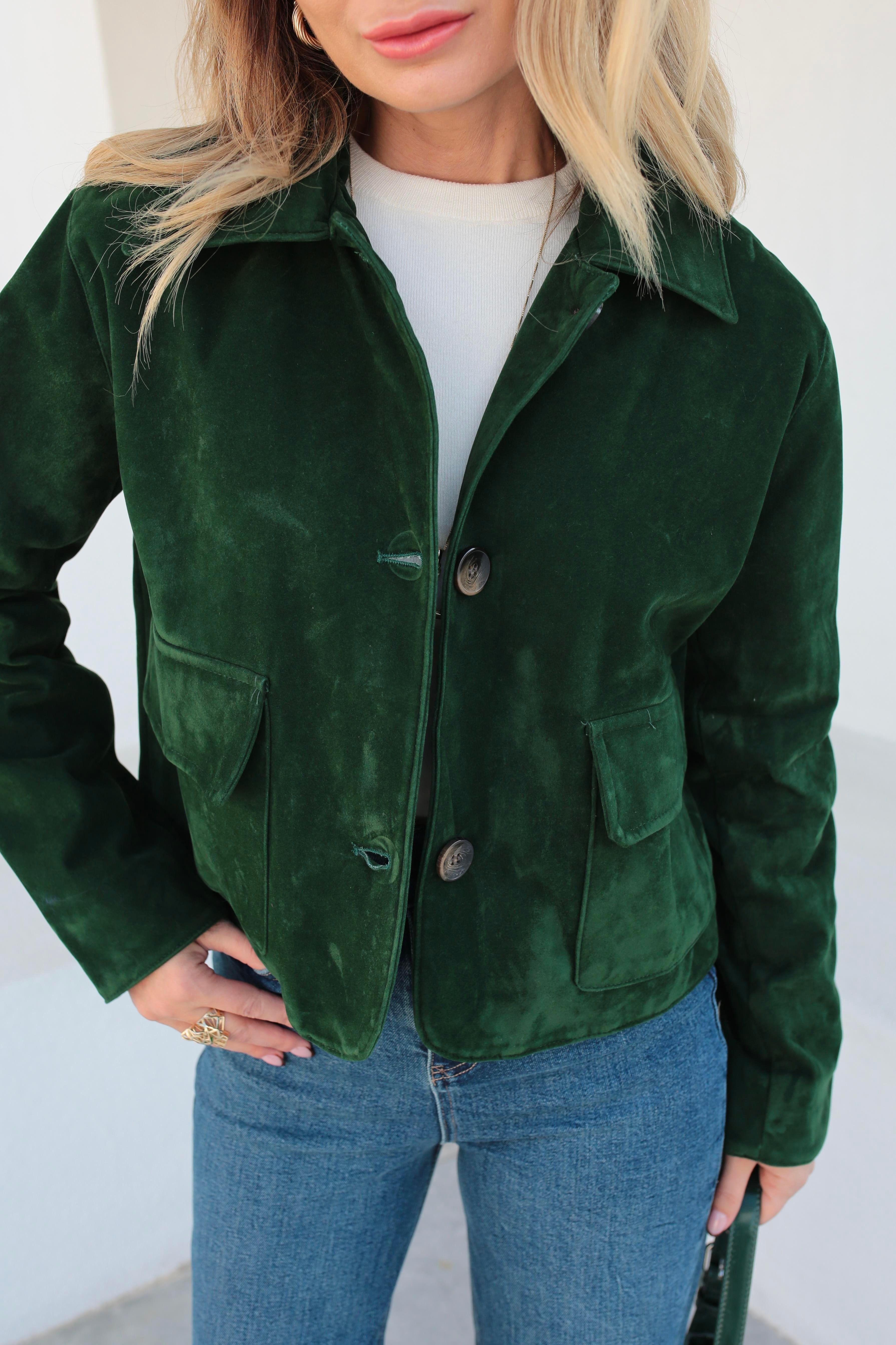 Üç Düğmeli Kısa Yeşil Süet Ceket CEKET