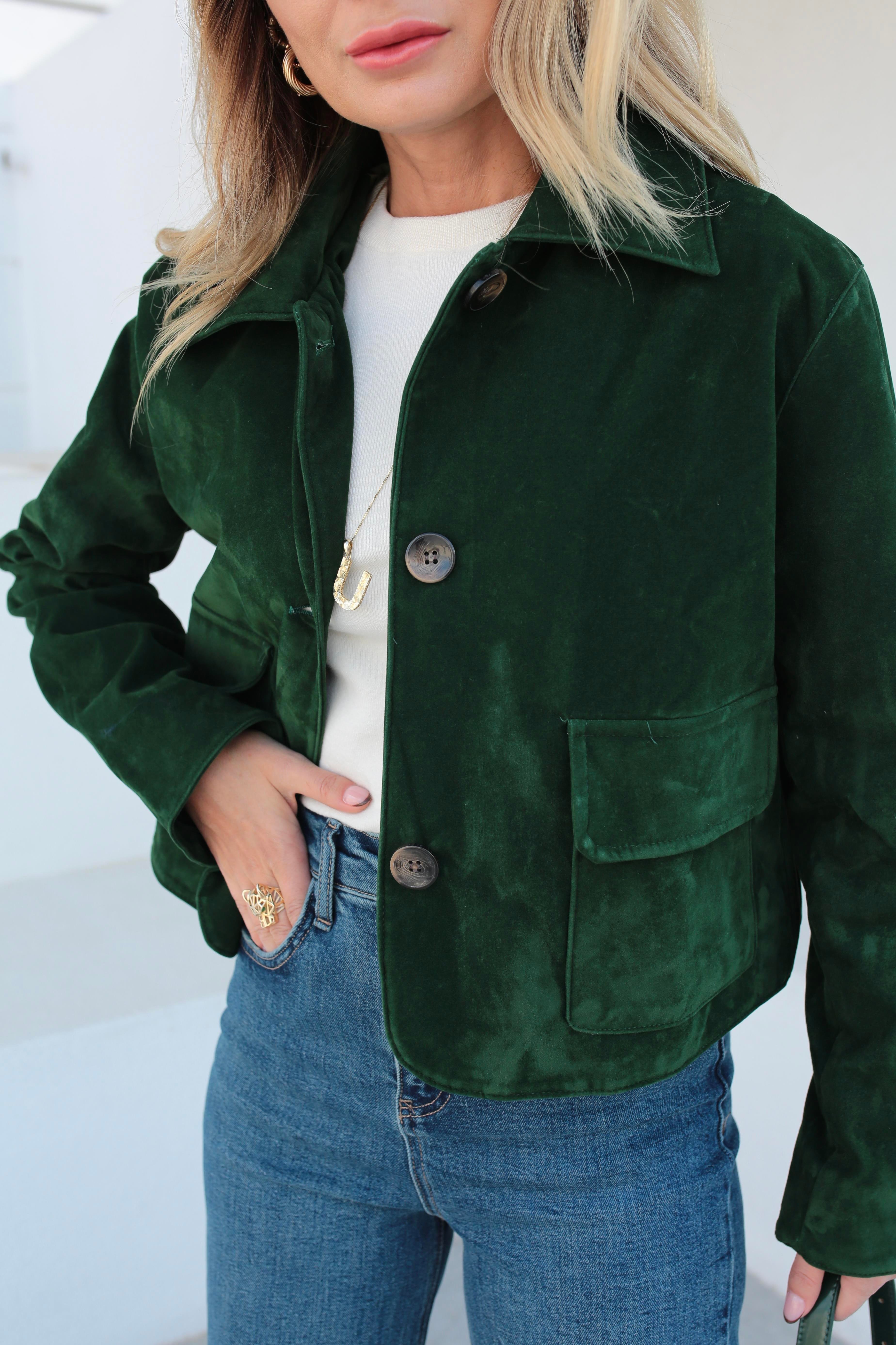 Üç Düğmeli Kısa Yeşil Süet Ceket CEKET