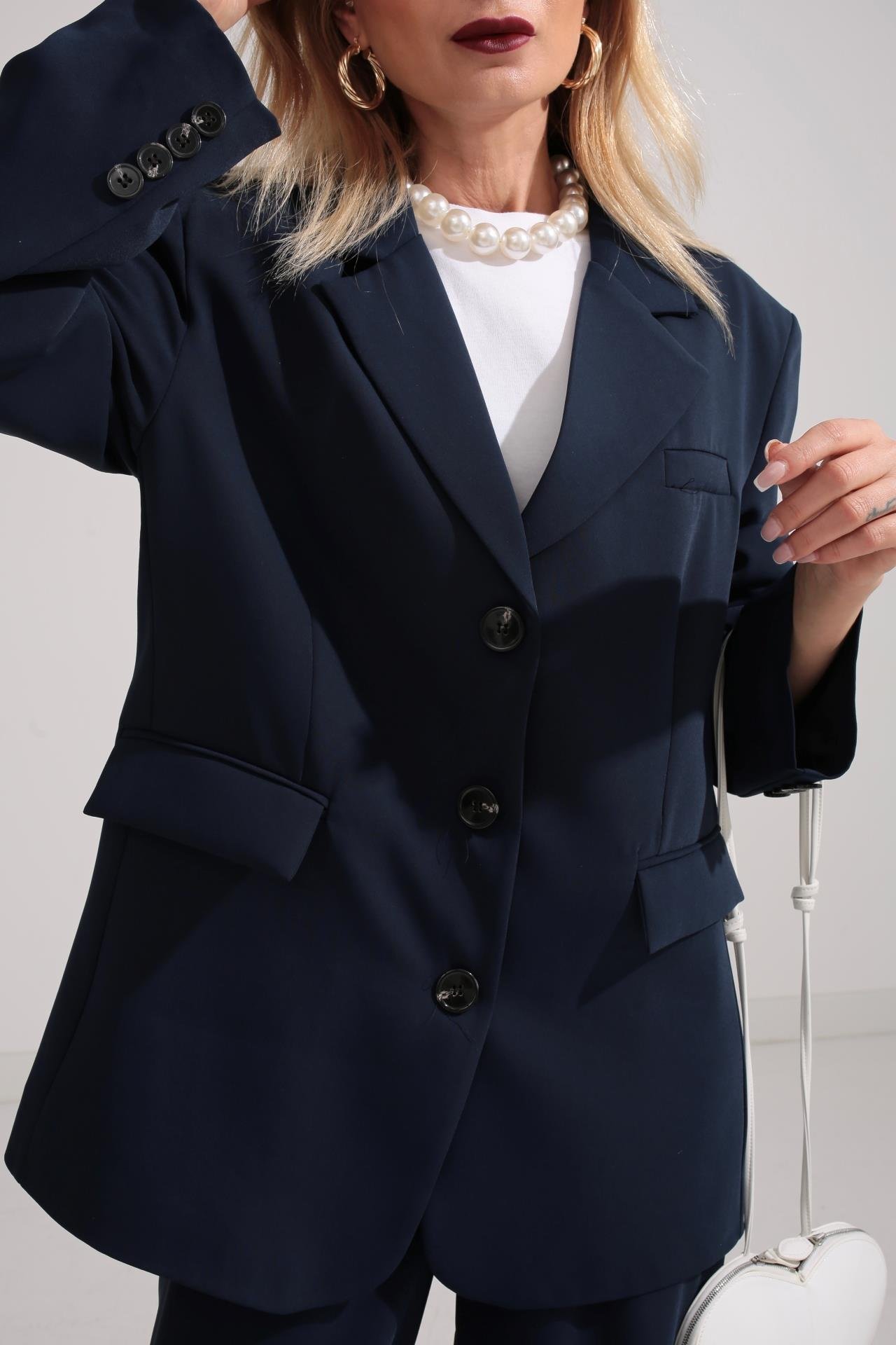 Üç Düğmeli Lacivert Palazzo Takım TAKIM