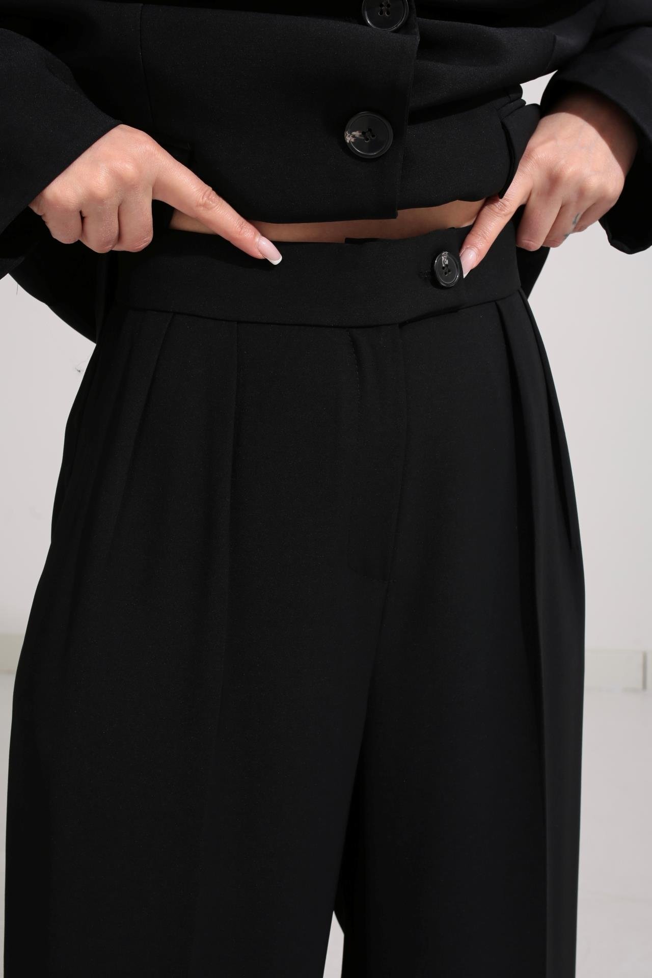 Üç Düğmeli Siyah Palazzo Takım TAKIM