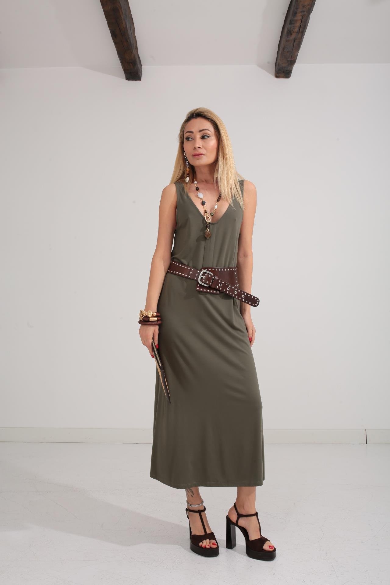 V Yaka Askılı Haki Elbise ELBİSE | NO33