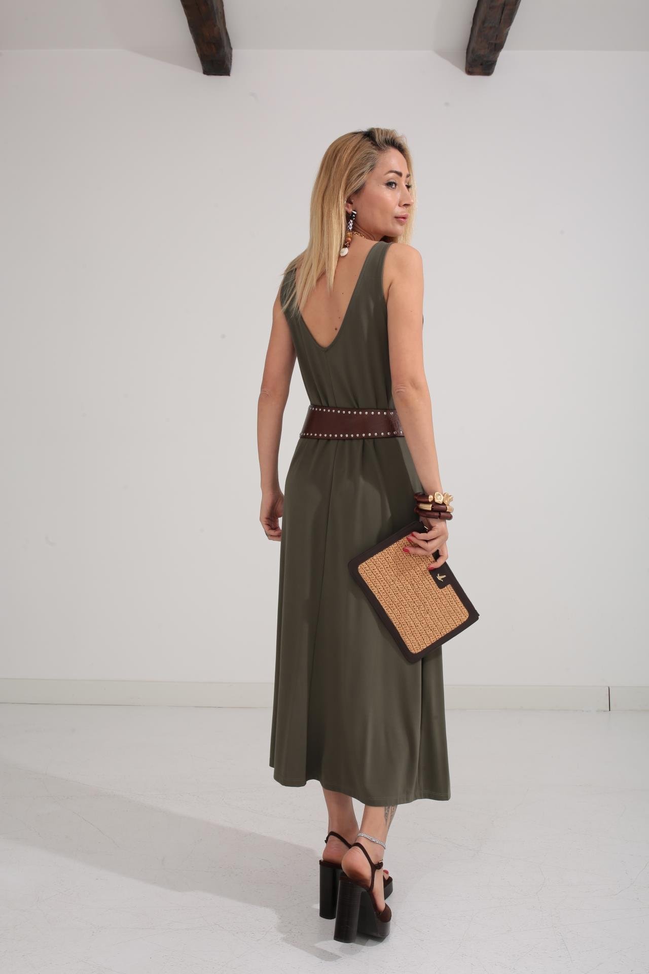 V Yaka Askılı Haki Elbise ELBİSE | NO33