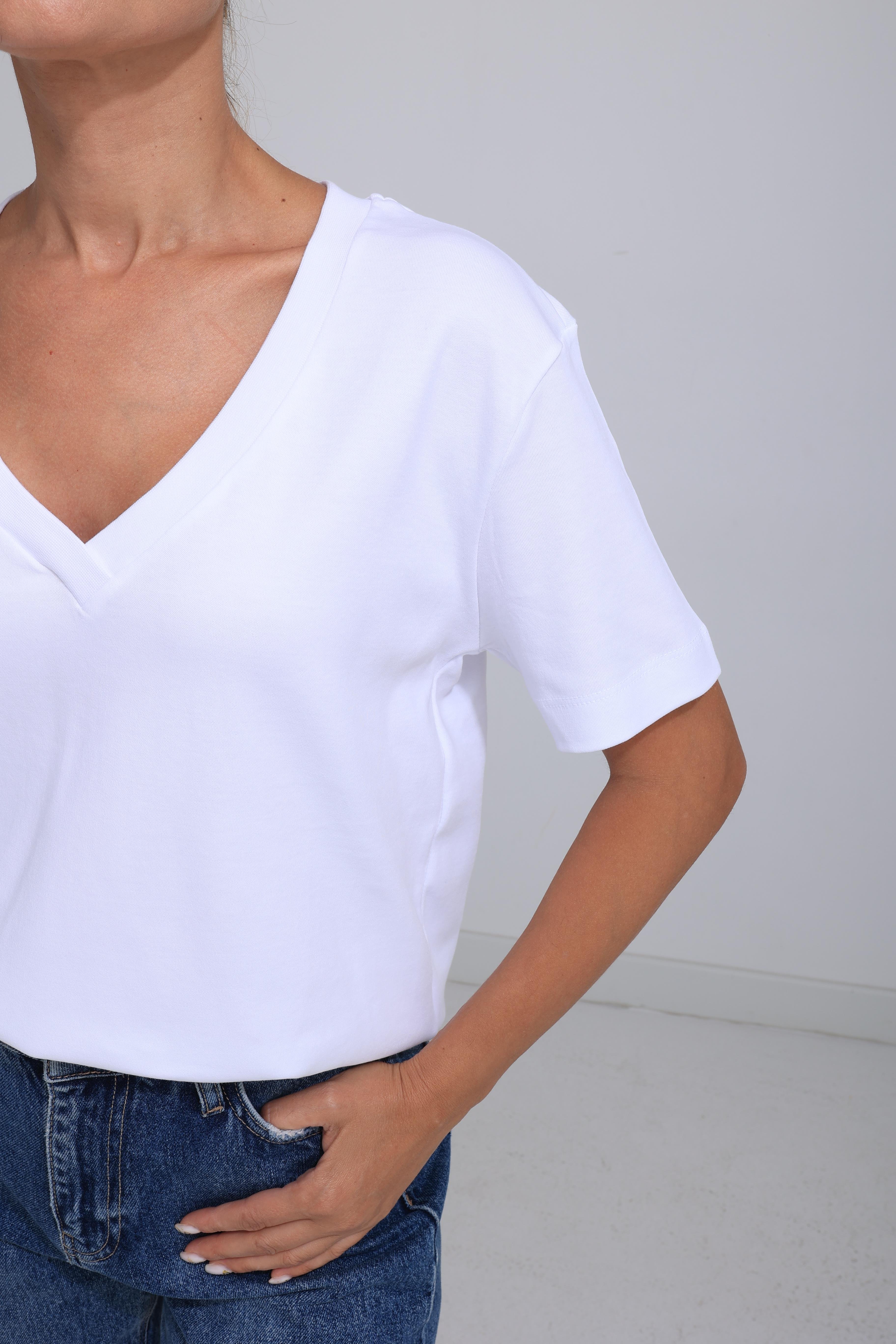 V Yaka Beyaz Basic Tshirt T-SHİRT | NO33