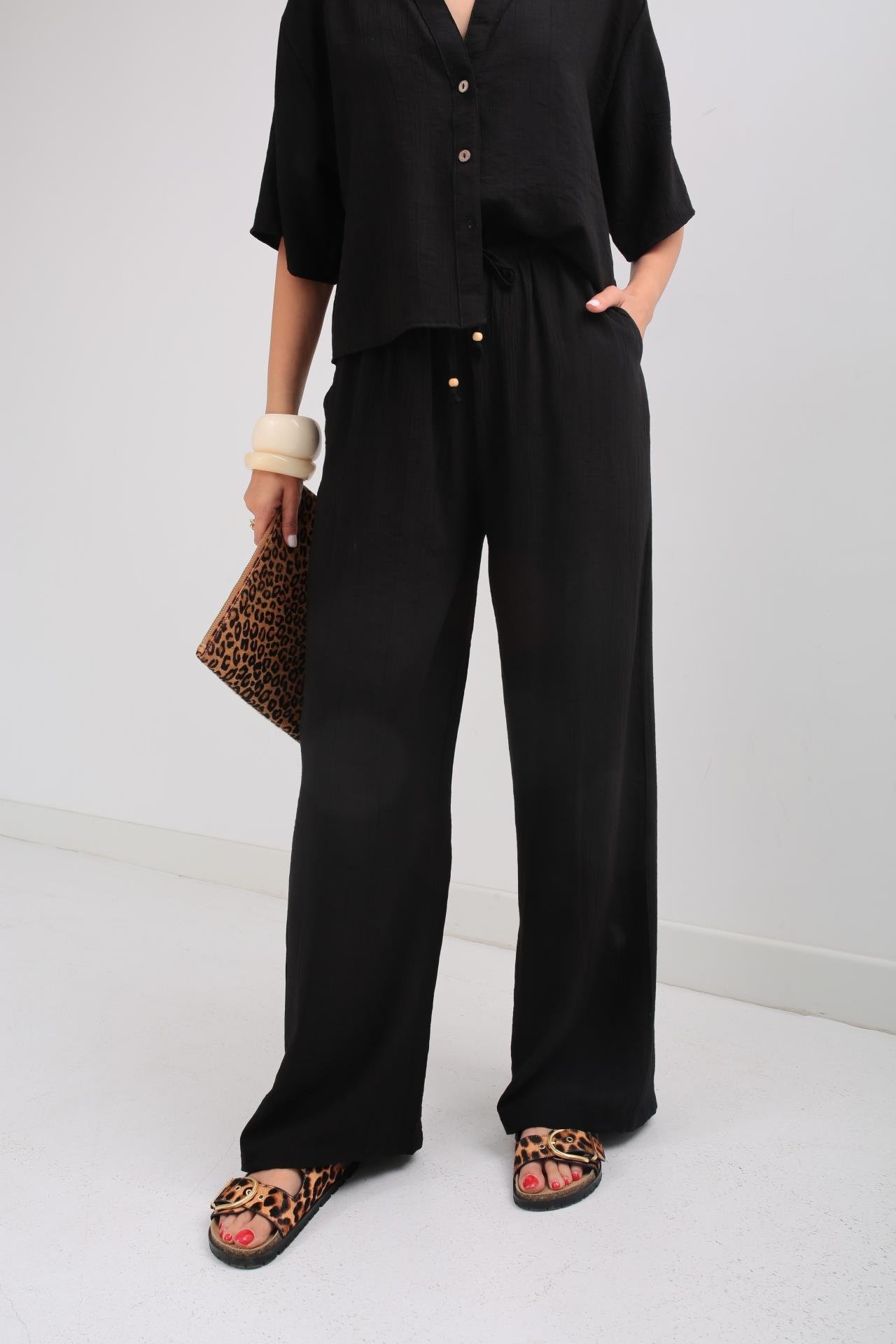 V Yaka Düğmeli Siyah Takım TAKIM | NO33