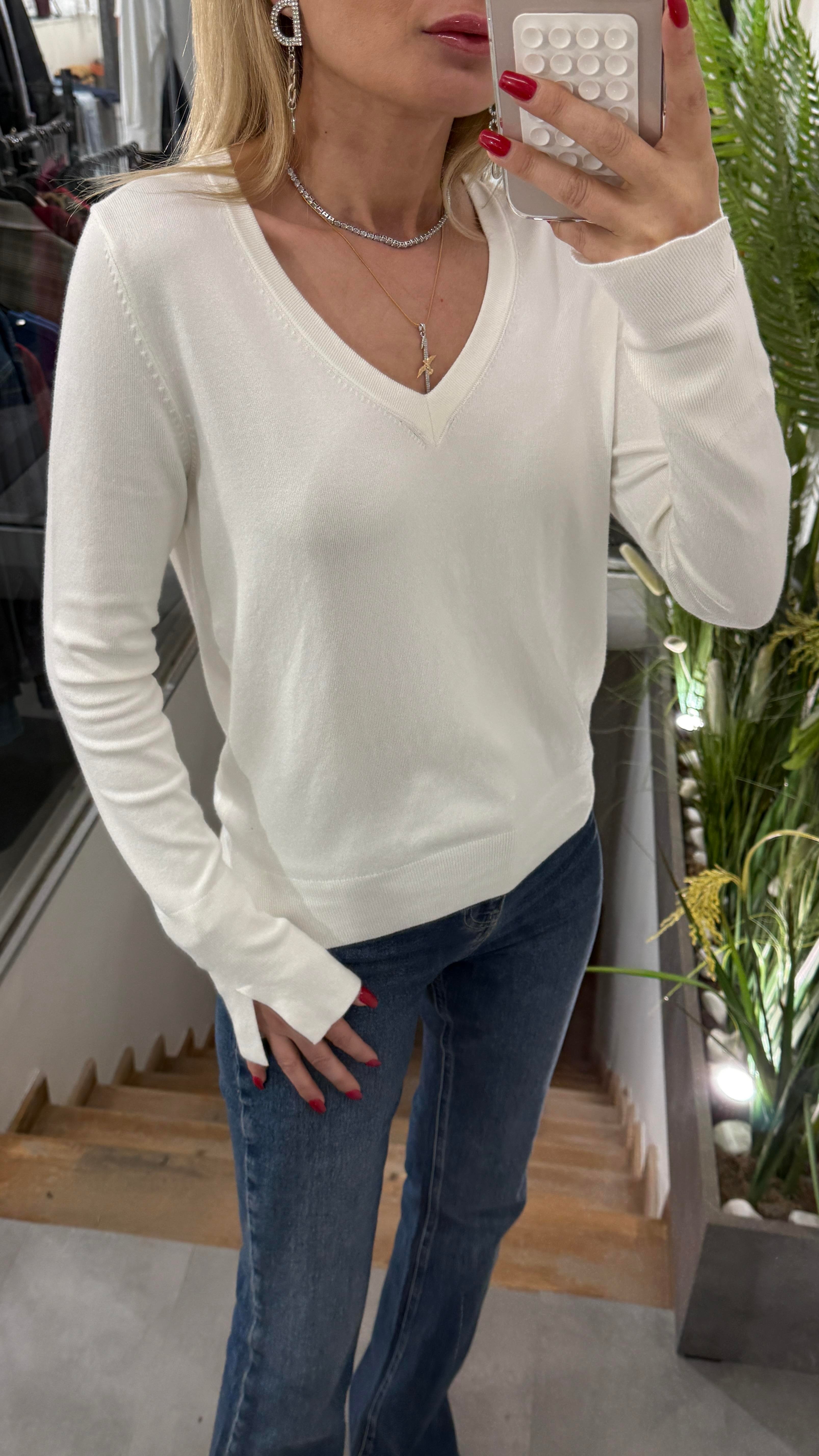 V Yaka Kolu Yırtmaçlı Dilvin Ekru Kazak TRİKO VE KAZAK