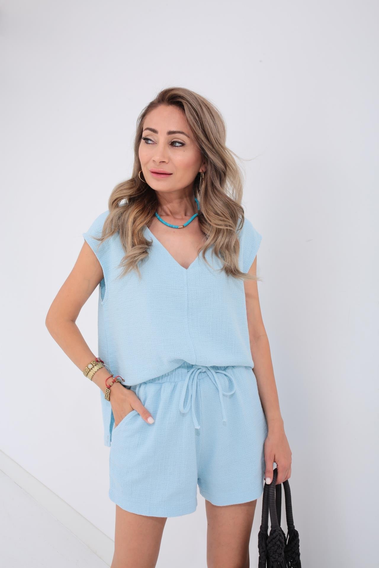 V Yaka Örme Bebe Mavi Şortlu Takım TAKIM | NO33