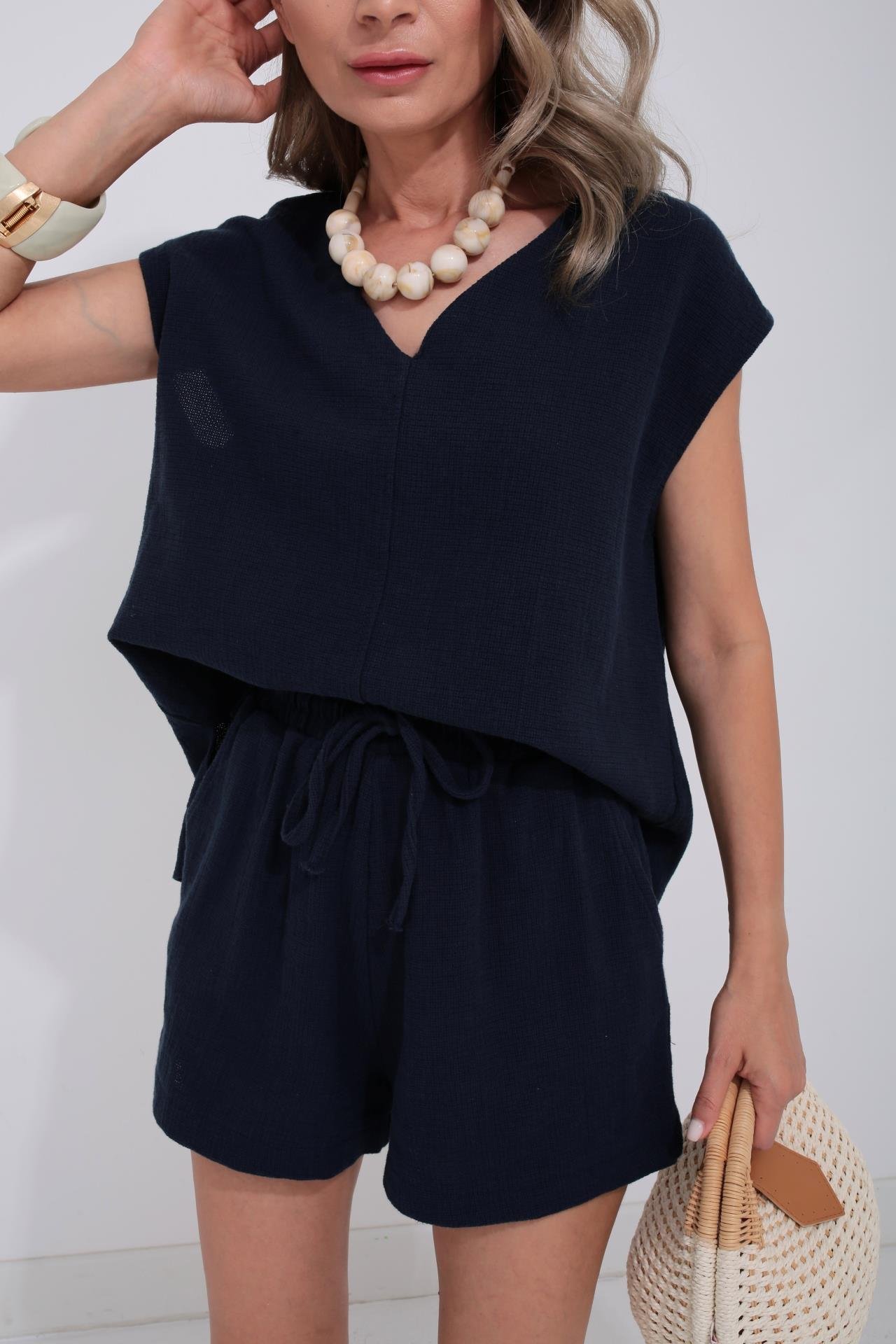 V Yaka Örme Lacivert Şortlu Takım TAKIM | NO33