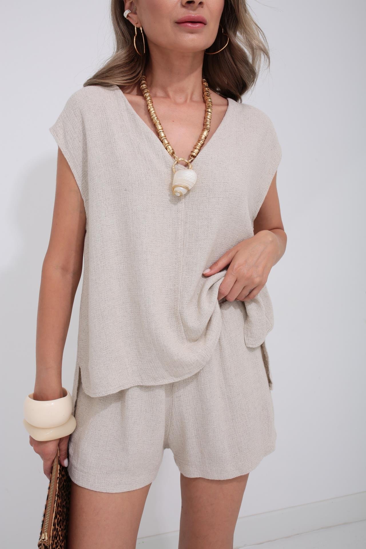 V Yaka Örme Taş Şortlu Takım TAKIM | NO33