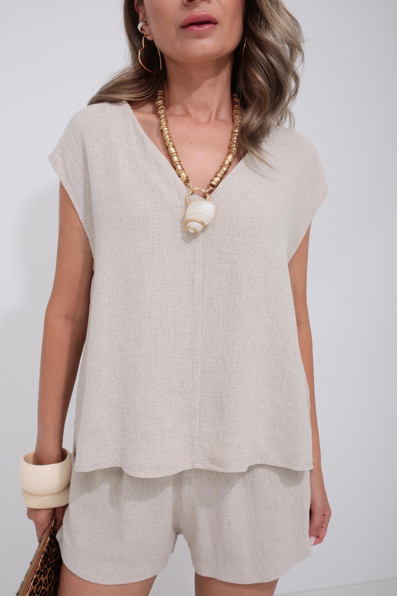 V Yaka Örme Taş Şortlu Takım TAKIM | NO33