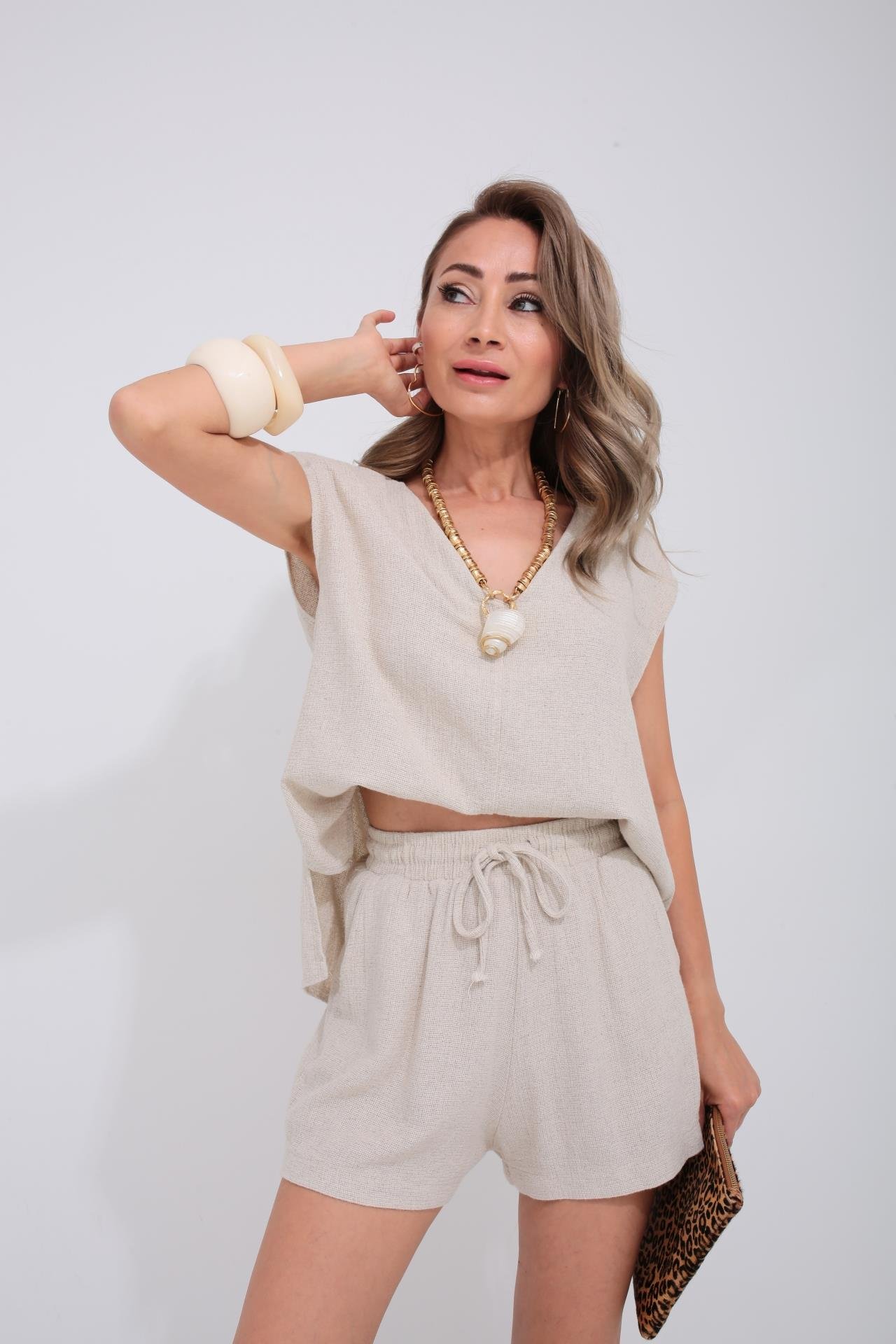 V Yaka Örme Taş Şortlu Takım TAKIM | NO33