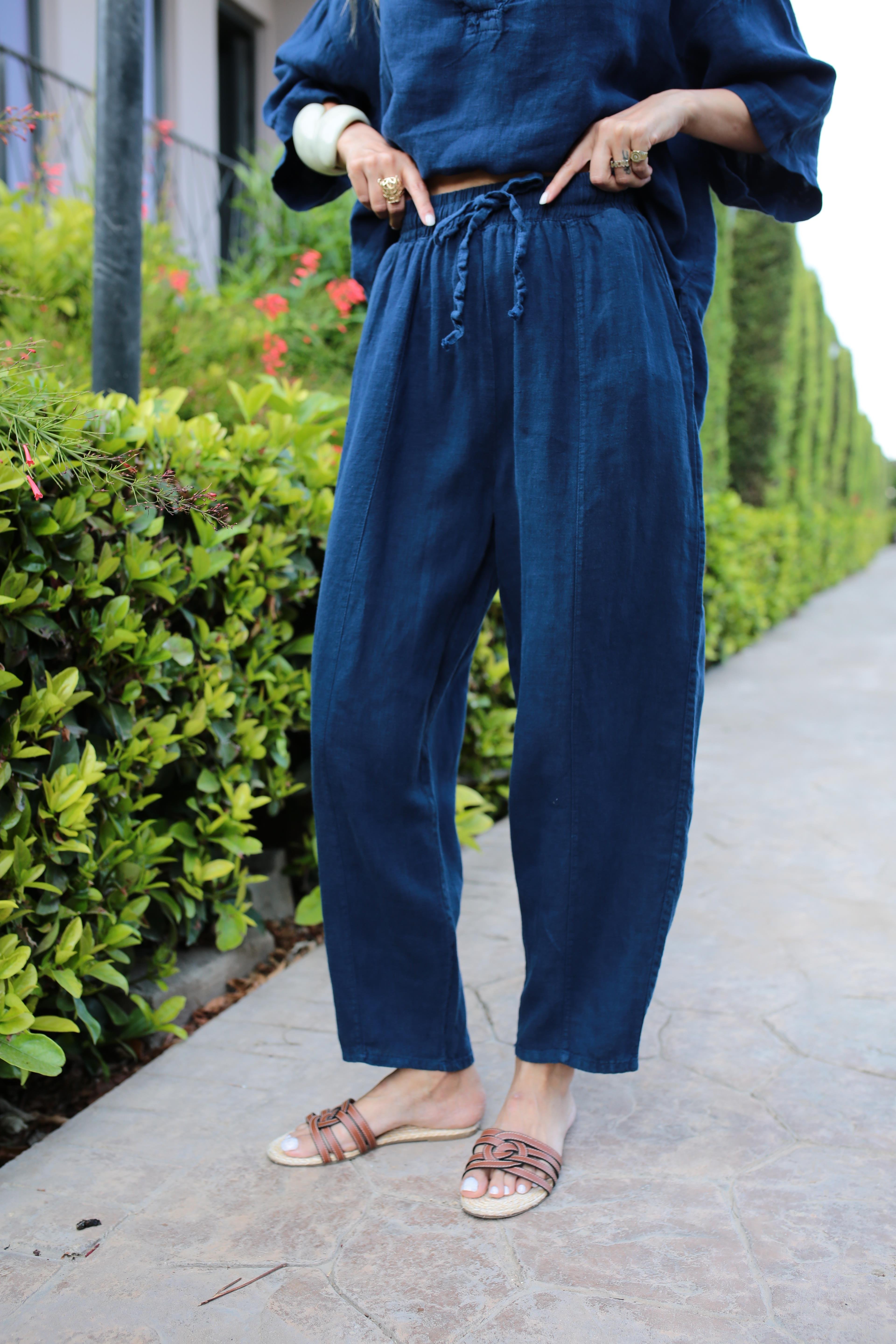 V Yaka Şalvar Kesim Lacivert Keten Takım TAKIM | NO33