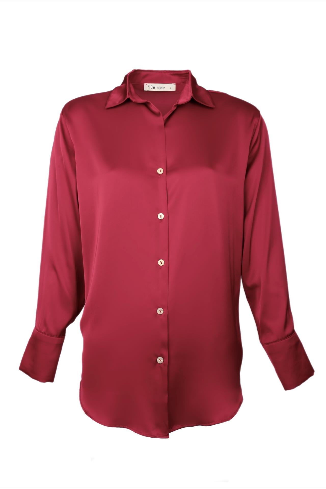 V Yakalı Bordo Saten Gömlek GÖMLEK