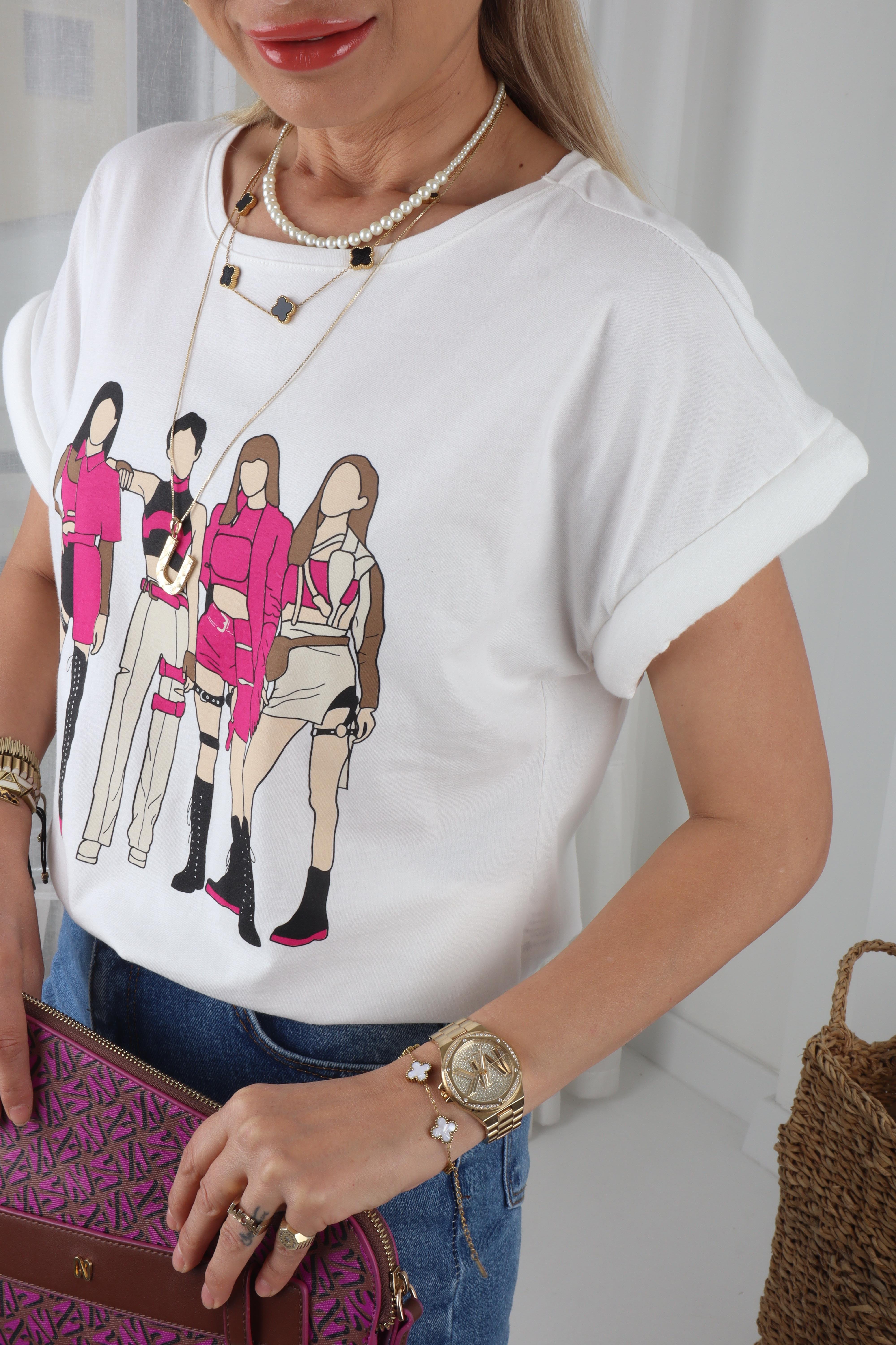Vatkalı Kadın Baskılı Ekru Tshirt T-SHİRT