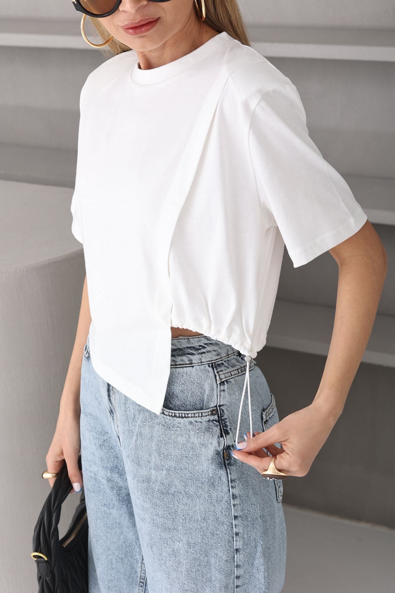 Vatkalı Yandan Büzgülü Crop Tshirt T-SHİRT | NO33