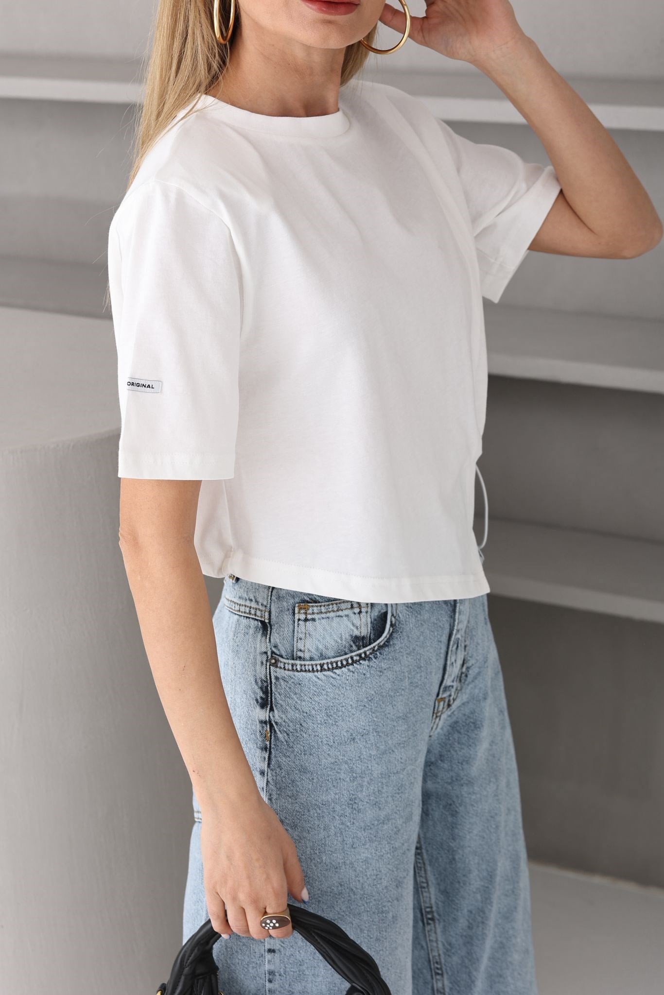 Vatkalı Yandan Büzgülü Crop Tshirt T-SHİRT | NO33