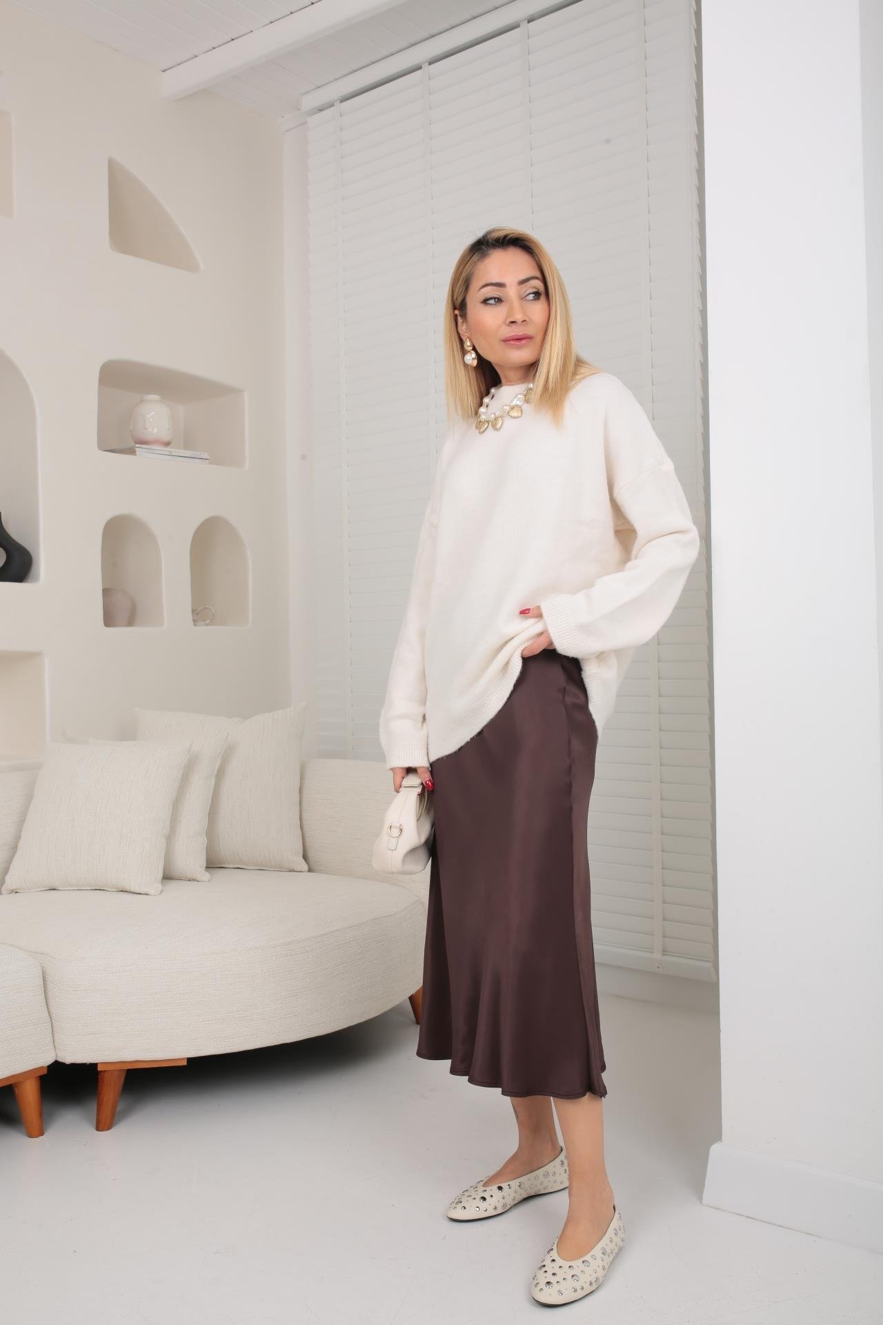 Verev Kesim Kahve Saten Etek ETEK