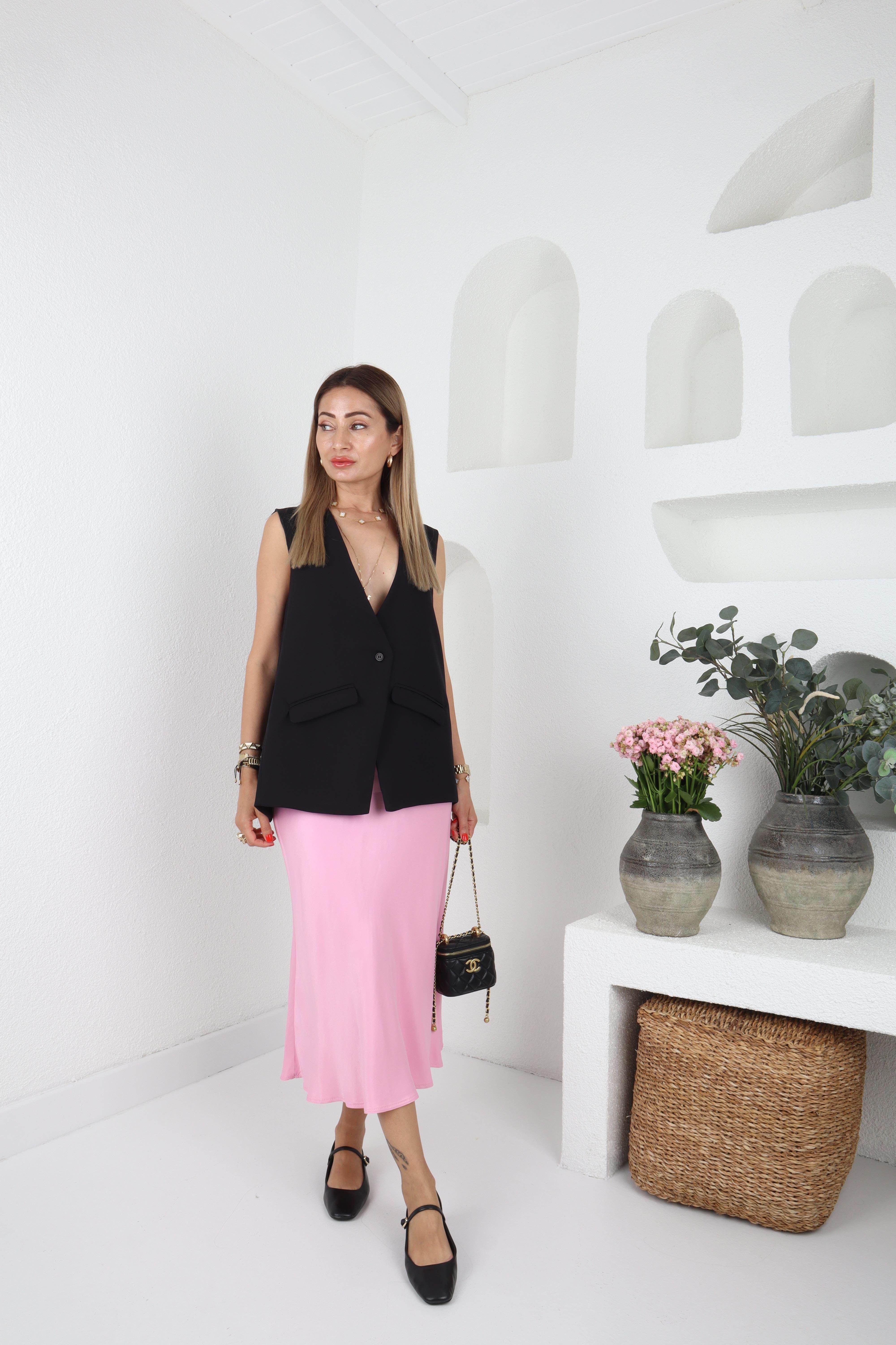 Verev Kesim Pembe Saten Etek ETEK