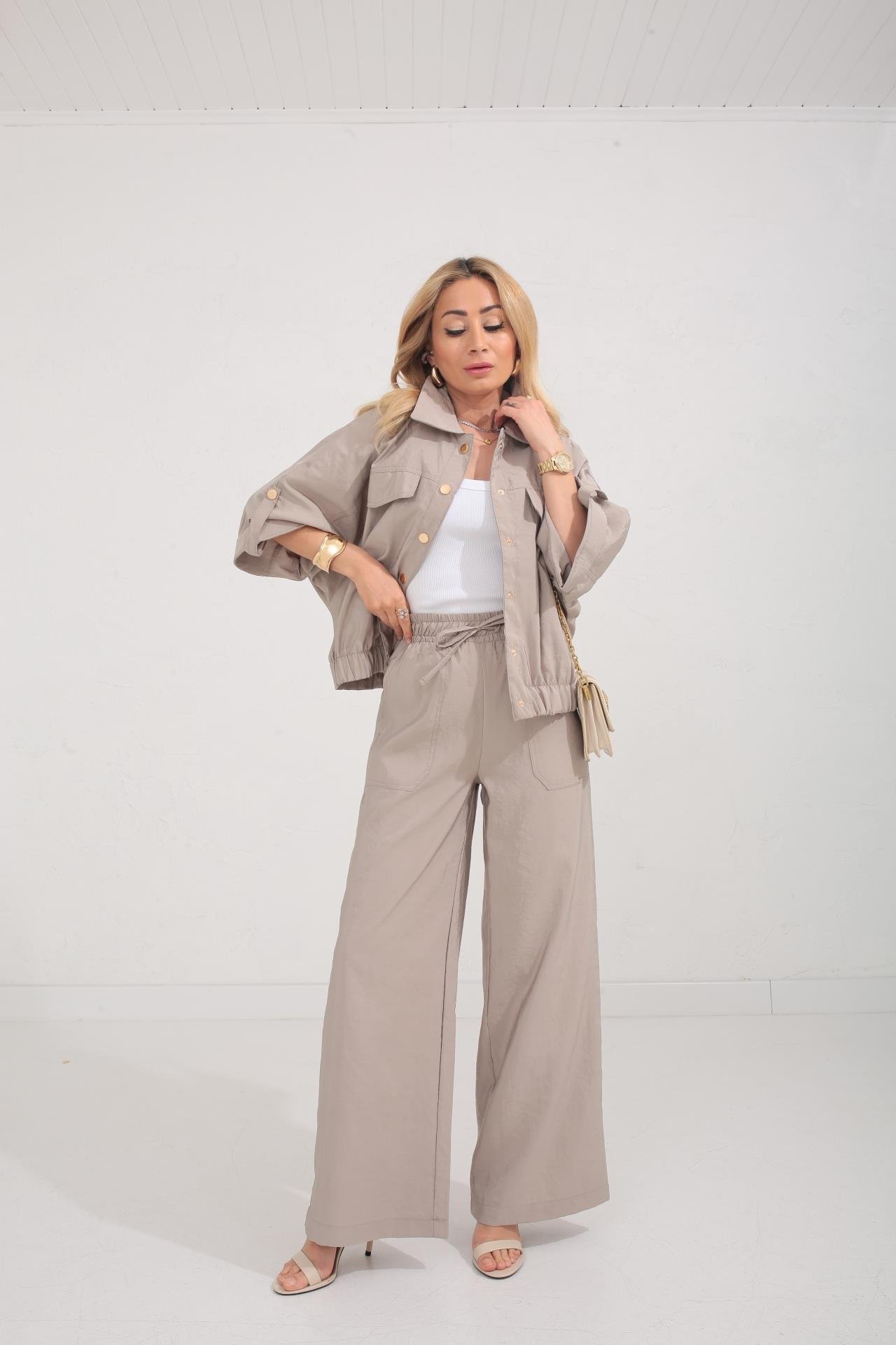 Vizon Beli Lastikli Tensel Kumaş Takım TAKIM