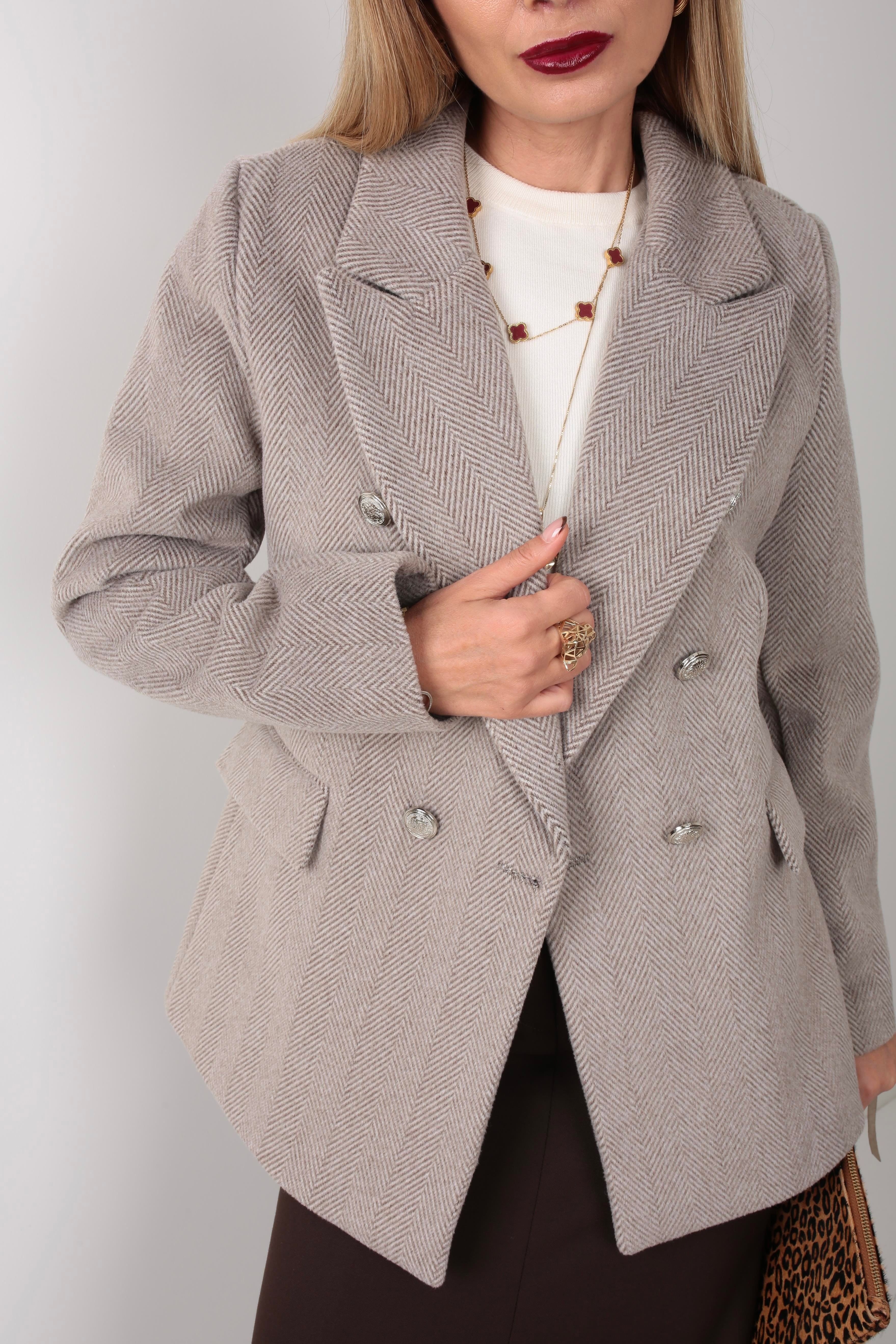 Vizon Desenli Metal Düğmeli Kaşe Ceket CEKET