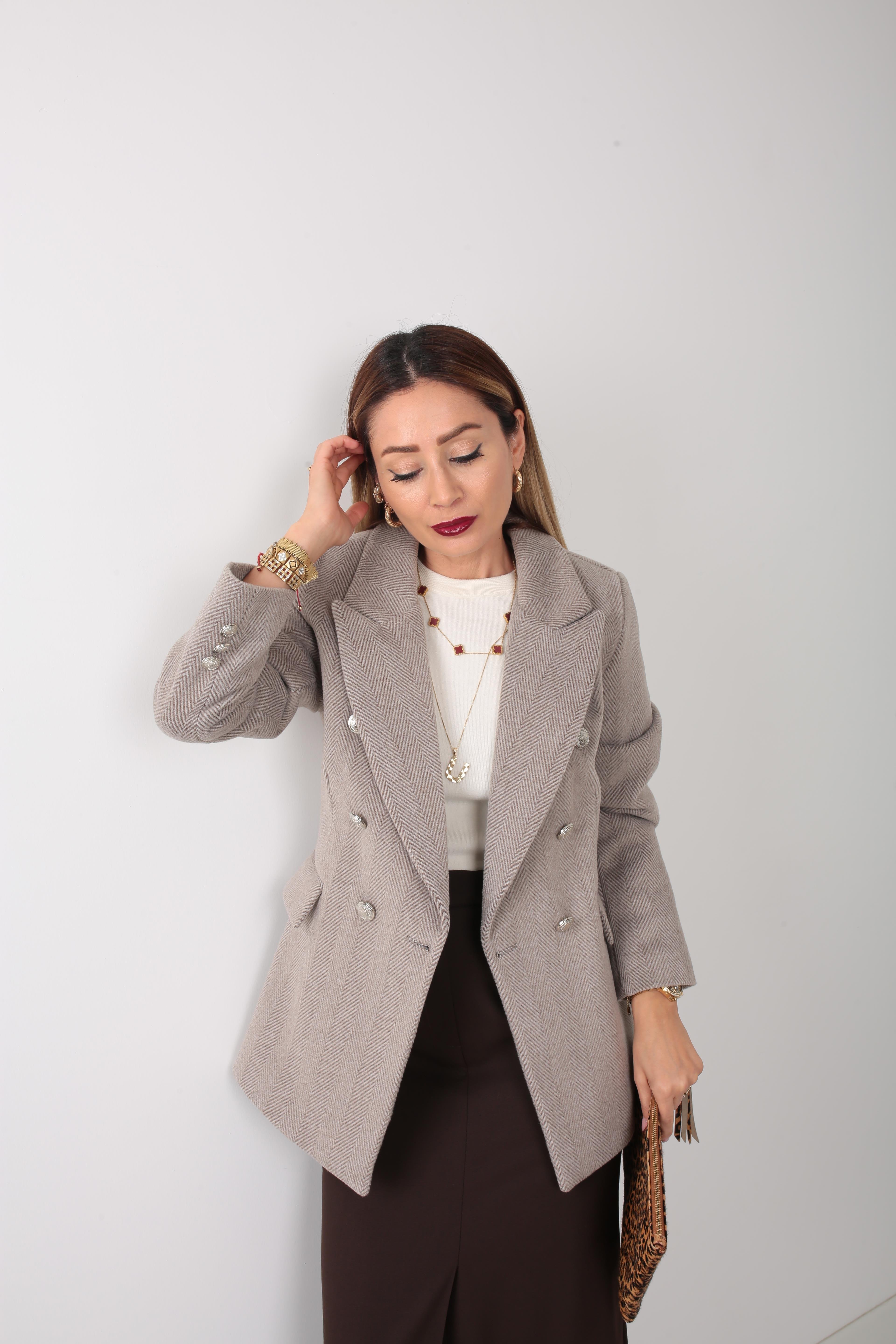 Vizon Desenli Metal Düğmeli Kaşe Ceket CEKET