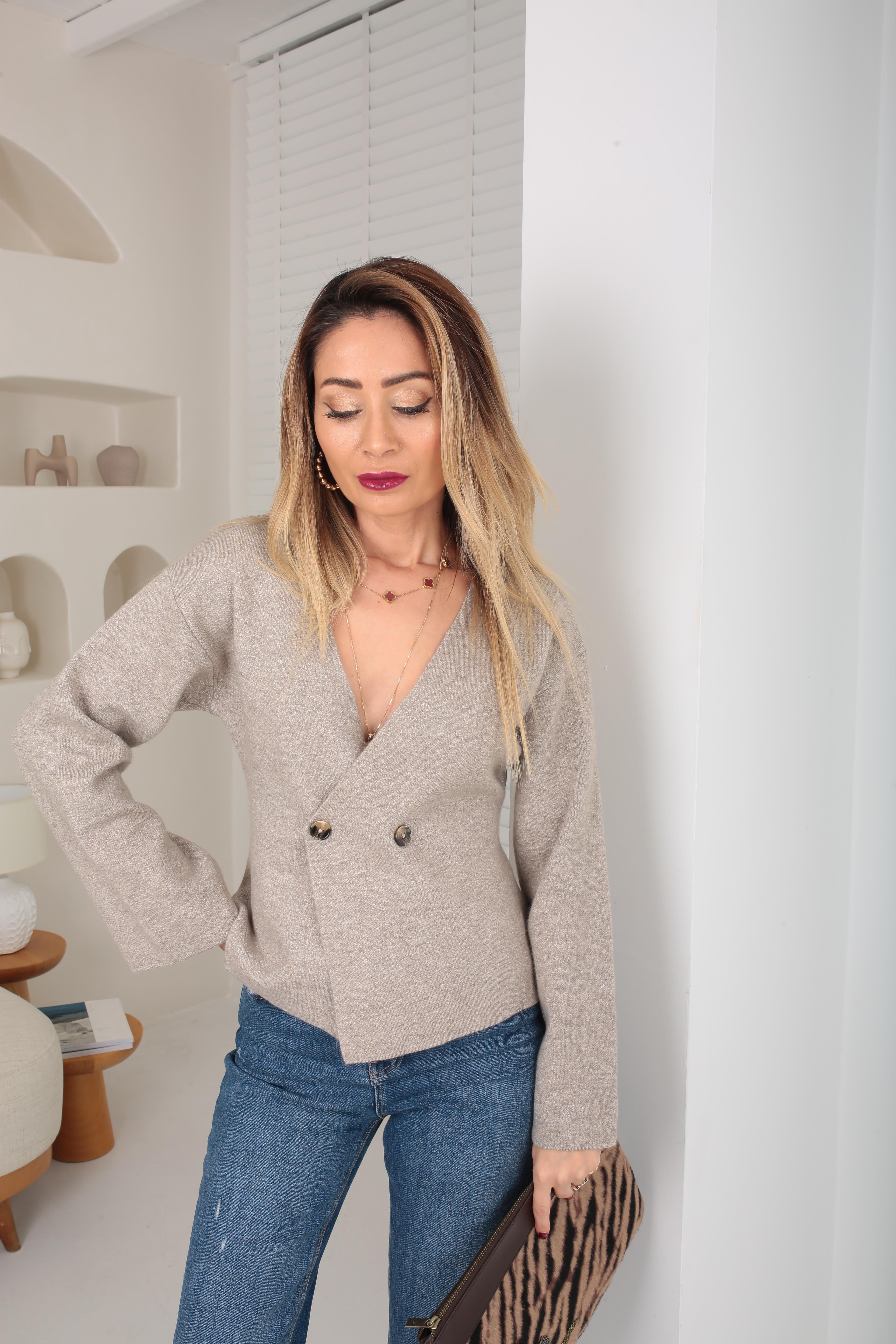 Vizon kruvaze Çift Düğme Hırka TRİKO VE KAZAK