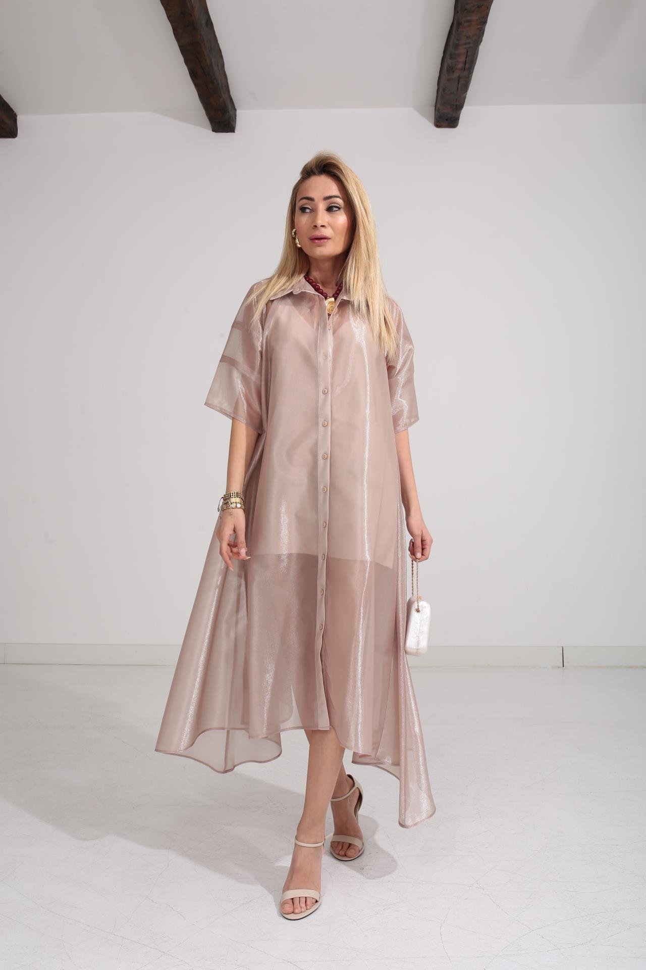 Vizon Organze Astarlı Tül Elbise ELBİSE