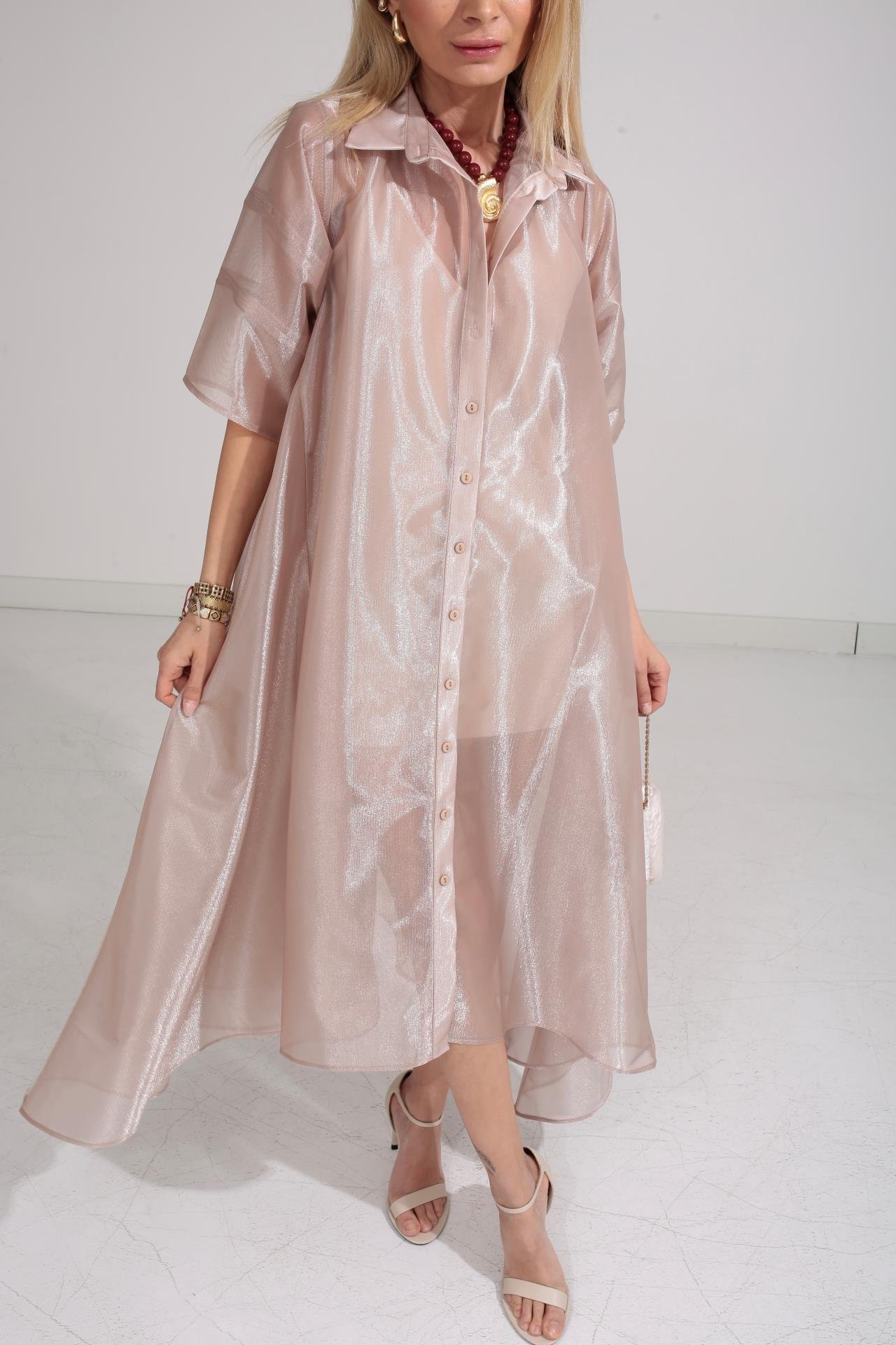 Vizon Organze Astarlı Tül Elbise ELBİSE