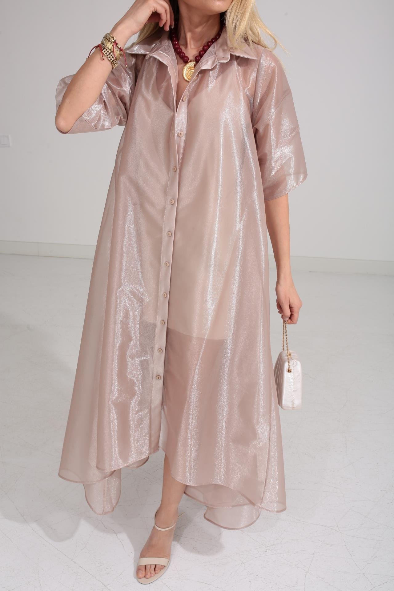 Vizon Organze Astarlı Tül Elbise ELBİSE