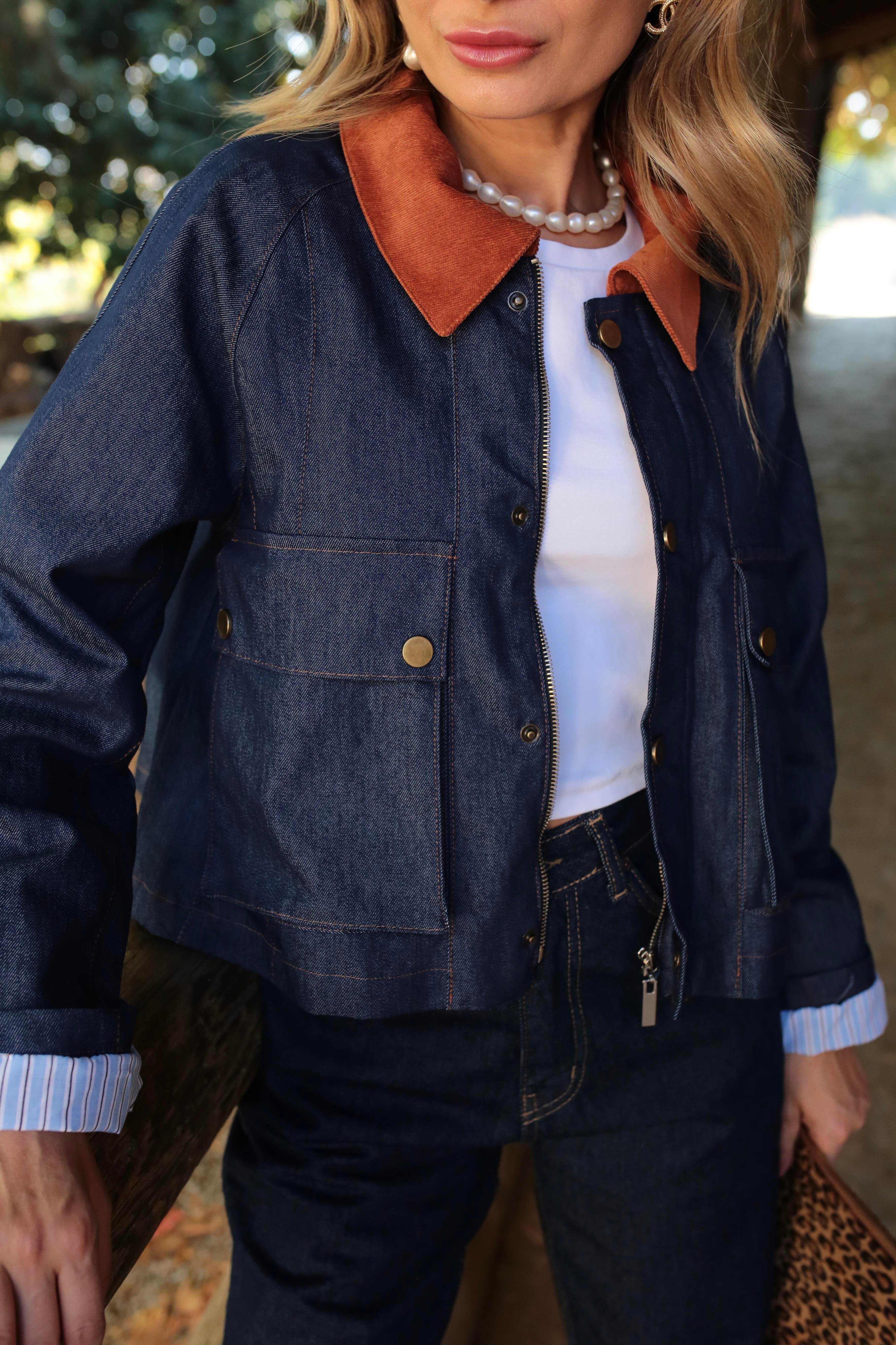 Yakası Garnili Denim Ceket CEKET
