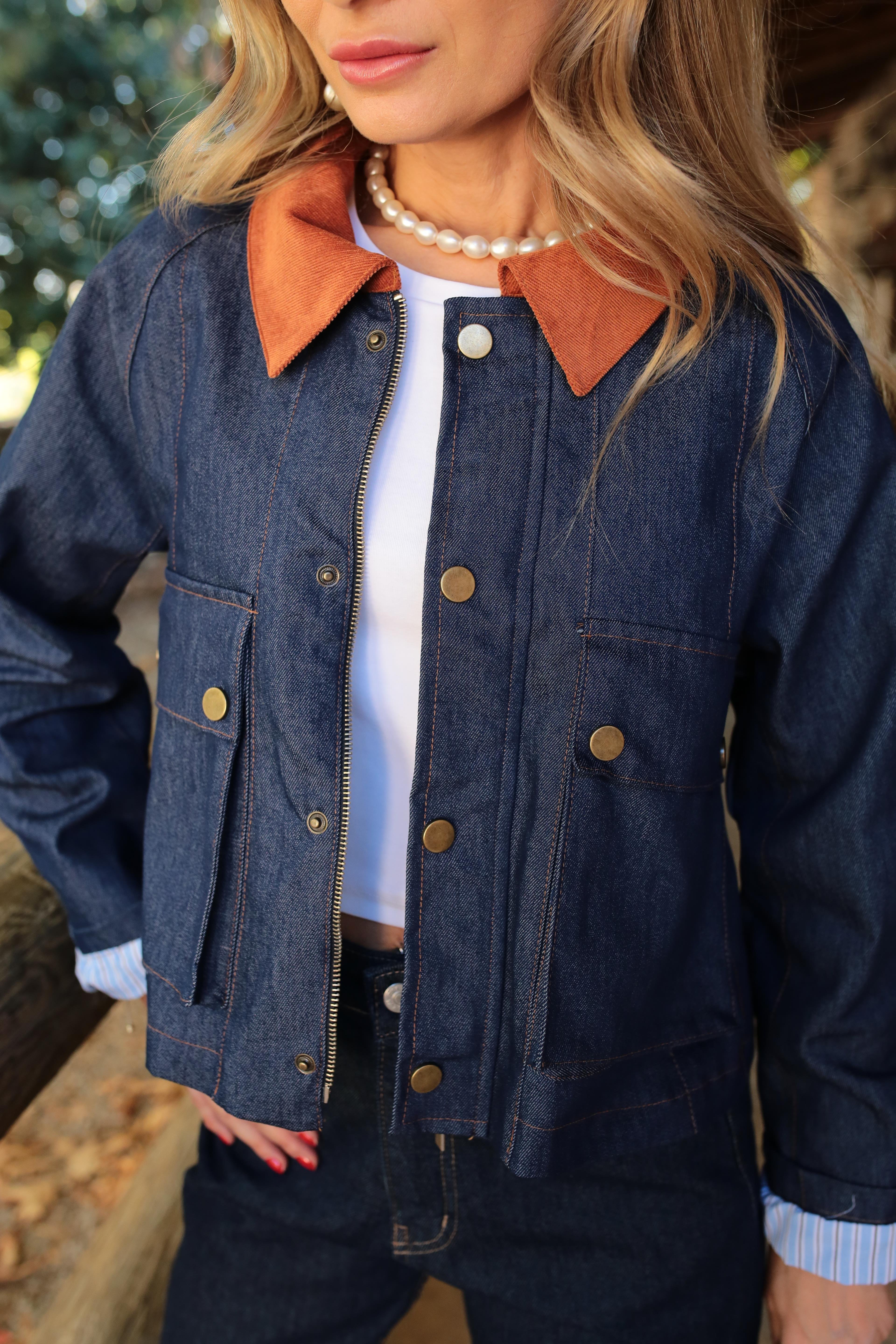 Yakası Garnili Denim Ceket CEKET