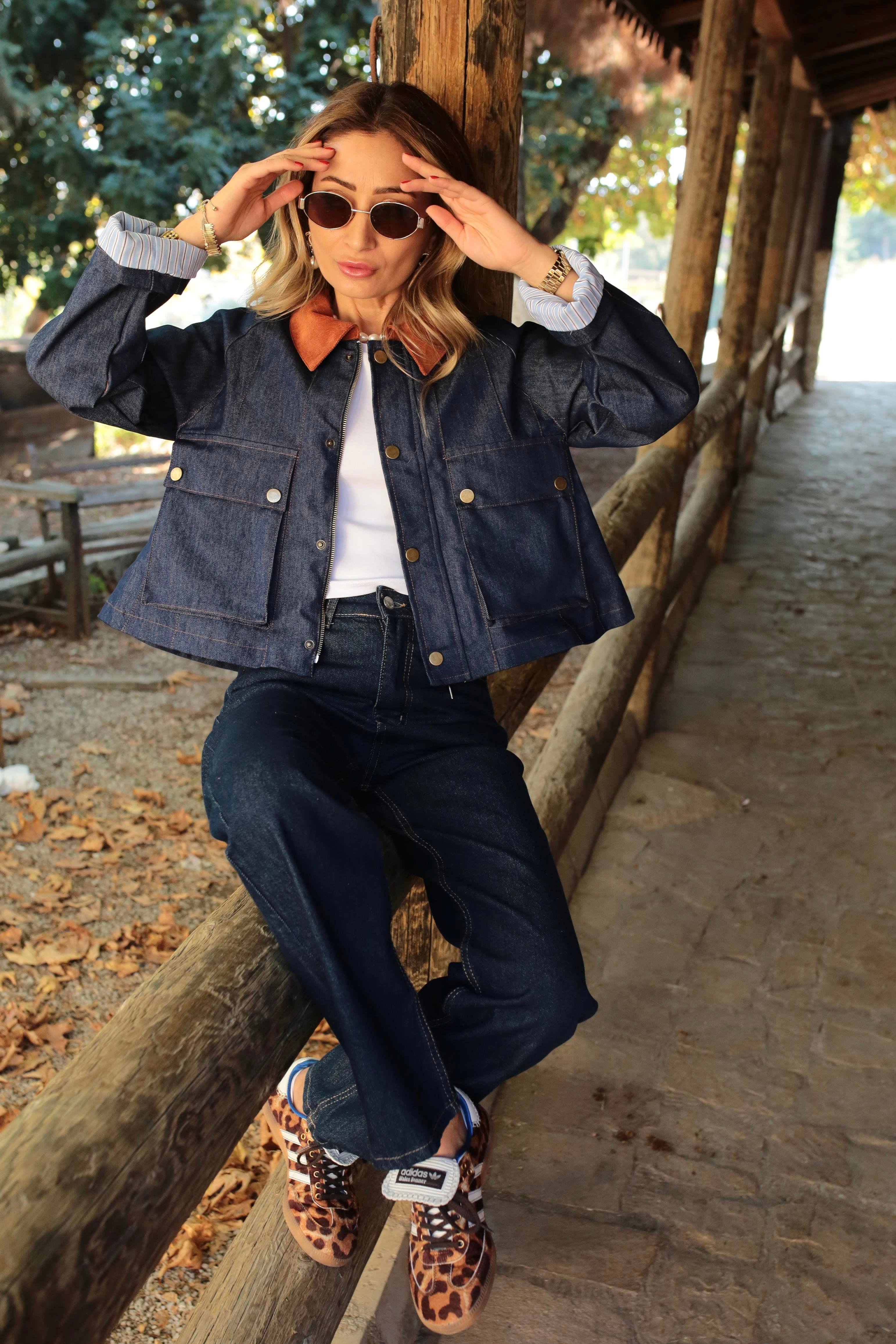 Yakası Garnili Denim Ceket CEKET