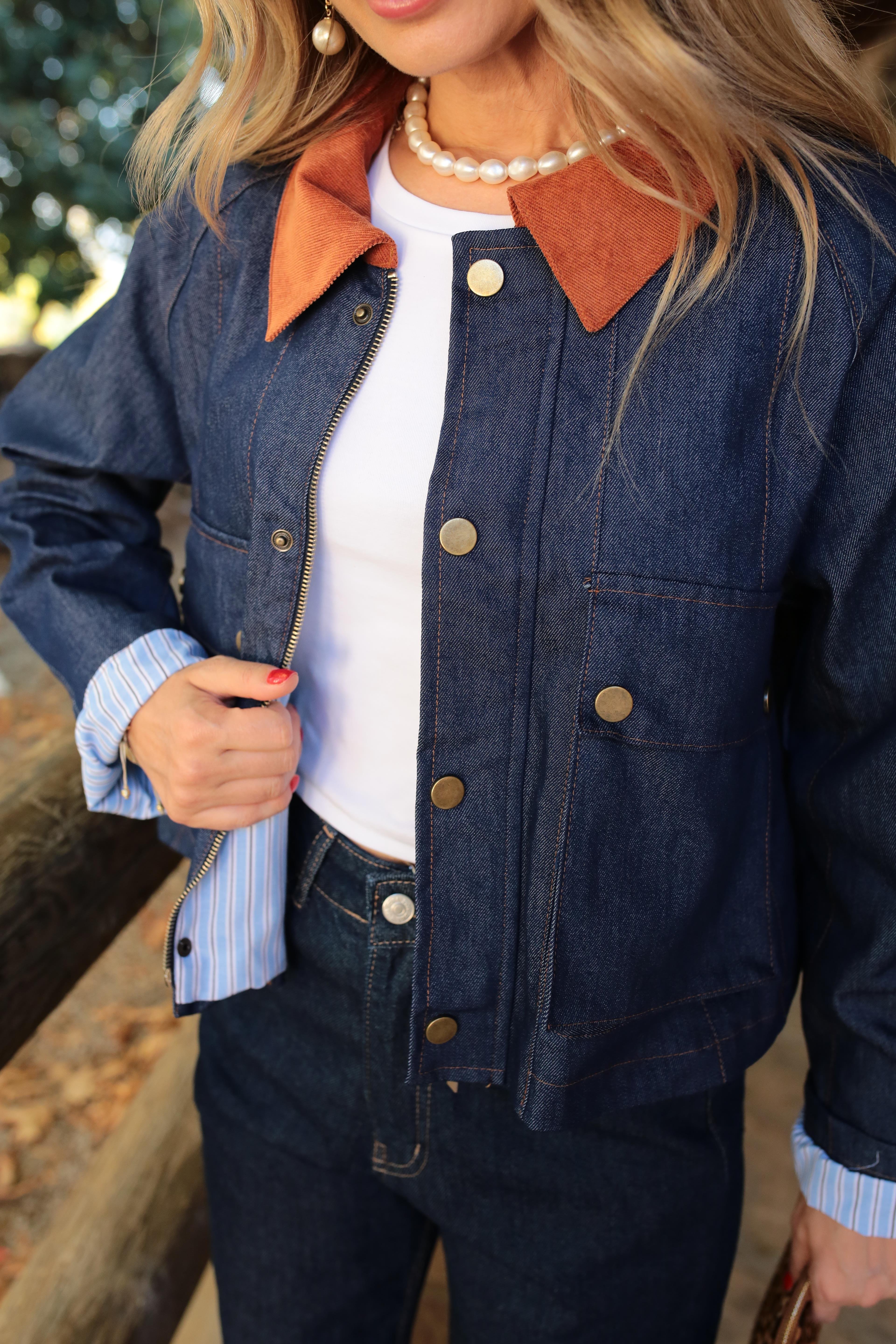 Yakası Garnili Denim Ceket CEKET