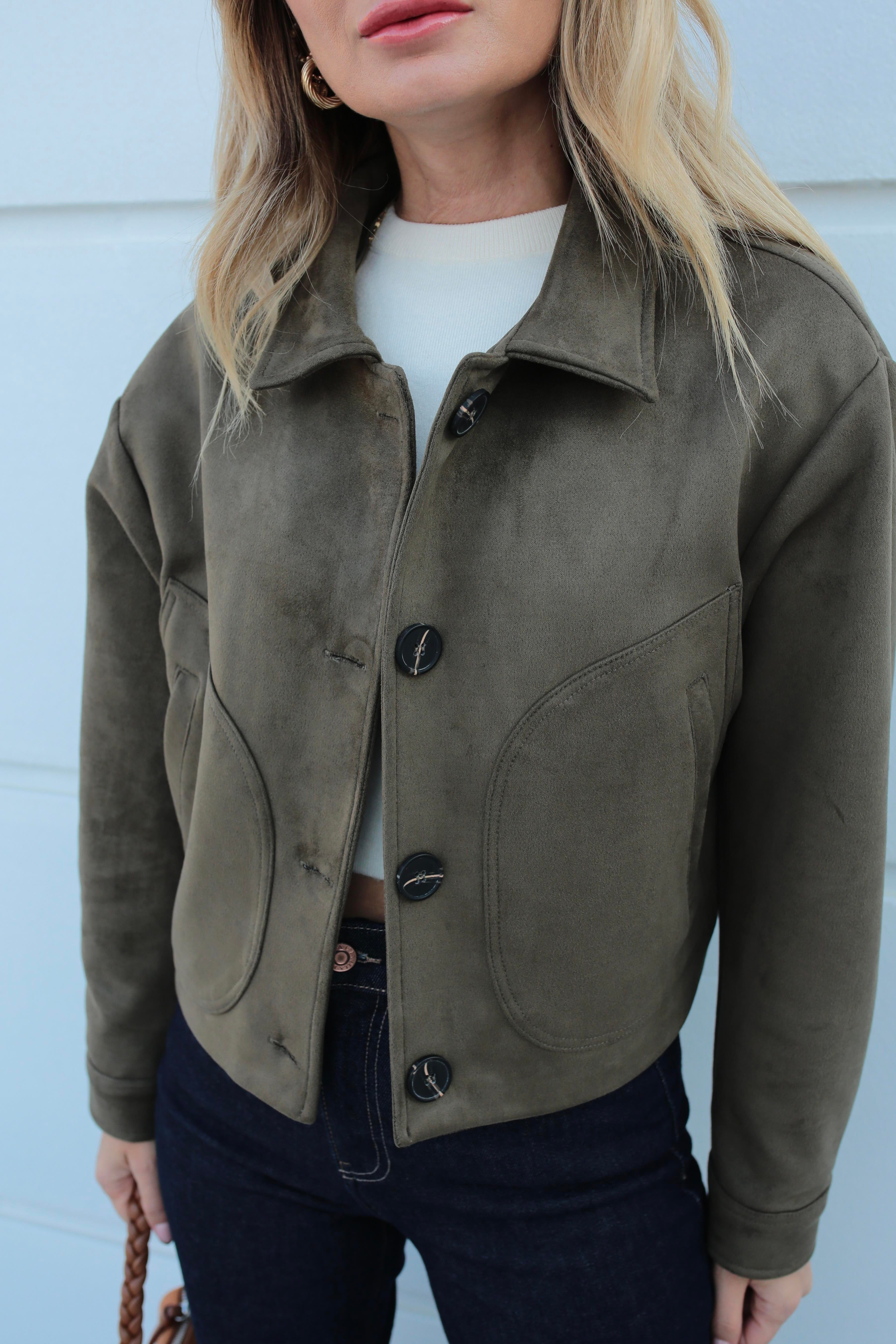 Yan Cepli Haki Kısa Nubuk Ceket CEKET