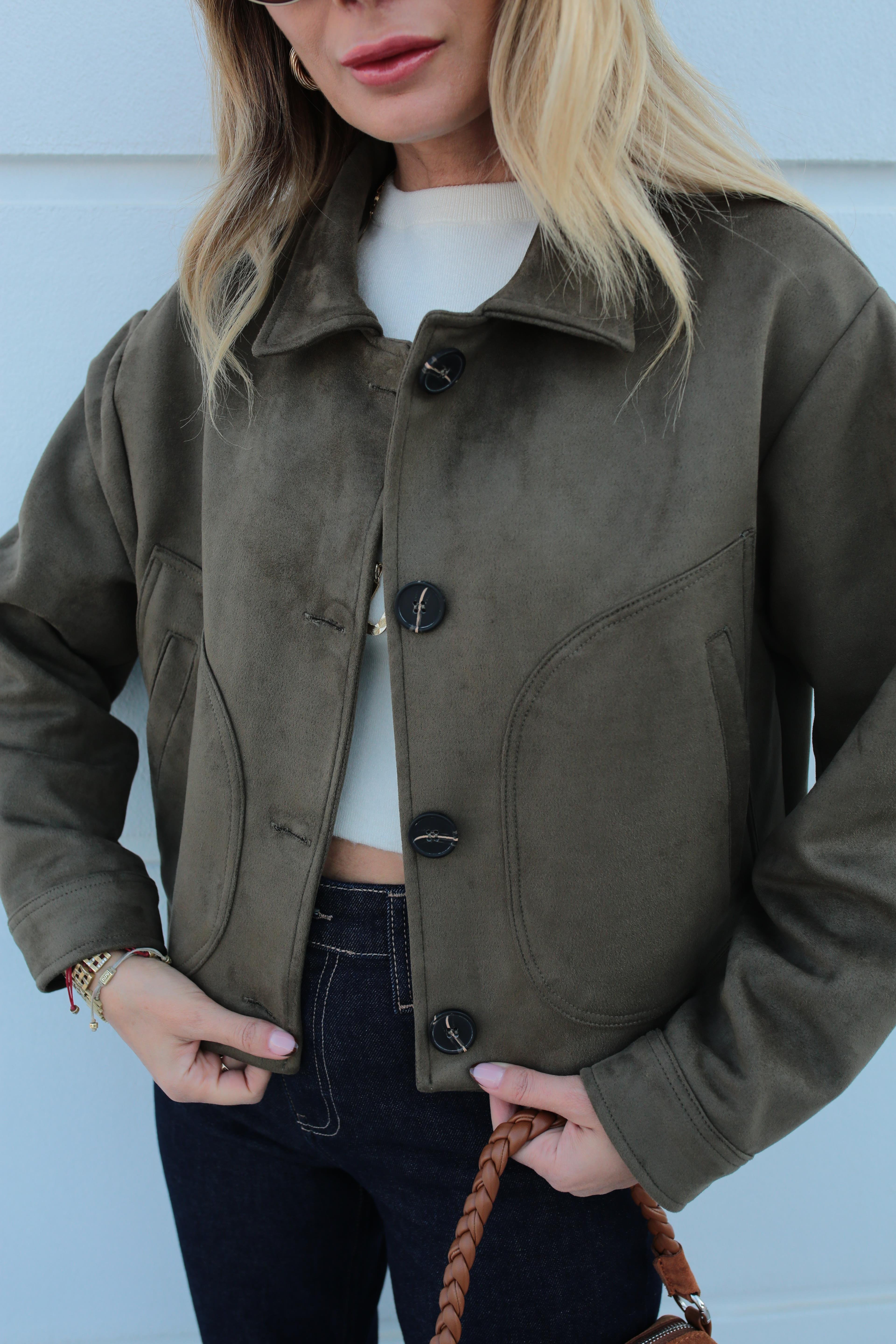 Yan Cepli Haki Kısa Nubuk Ceket CEKET