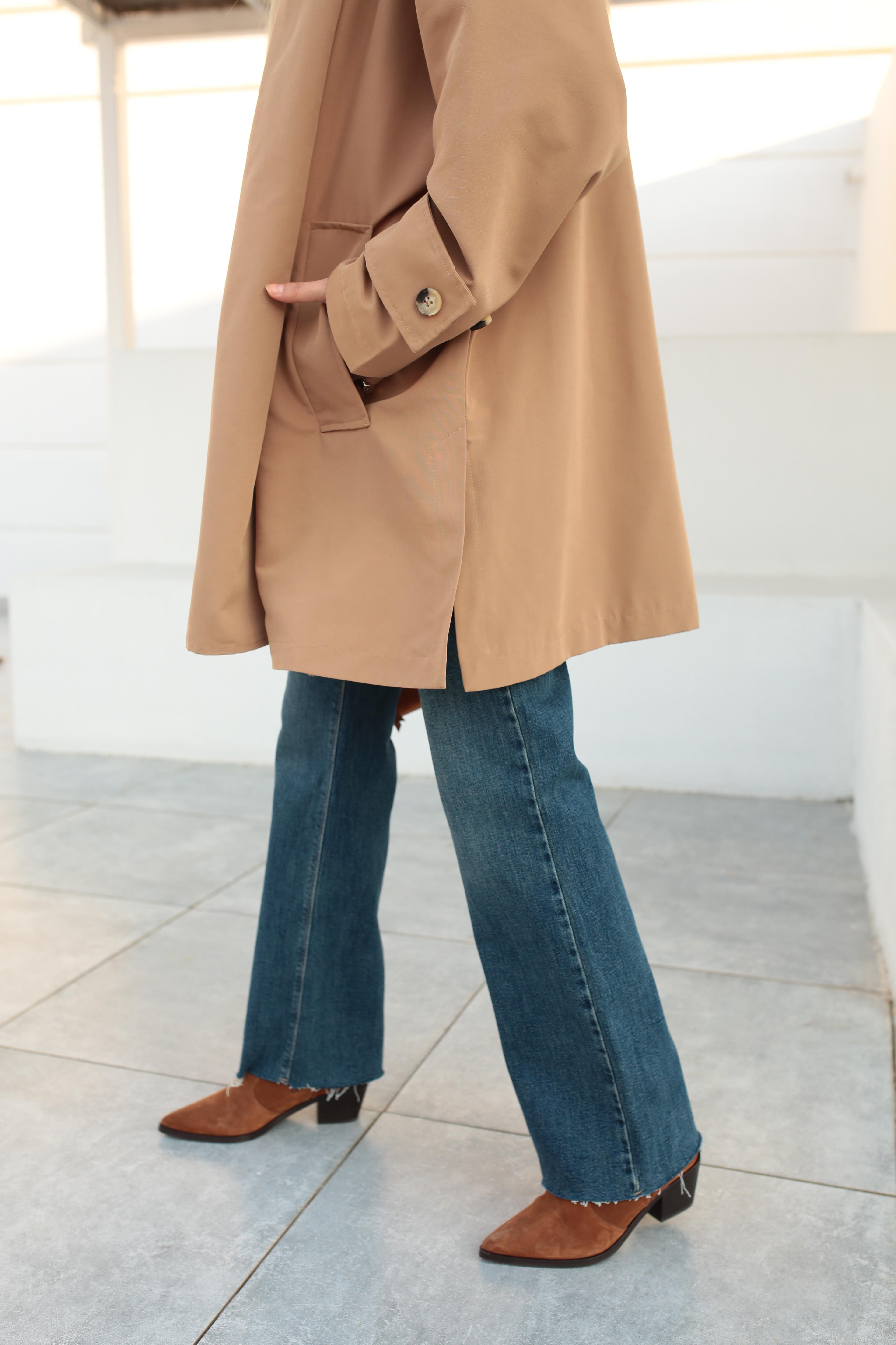 Yan Cepli Şallı Camel Treçkot TRENÇKOT