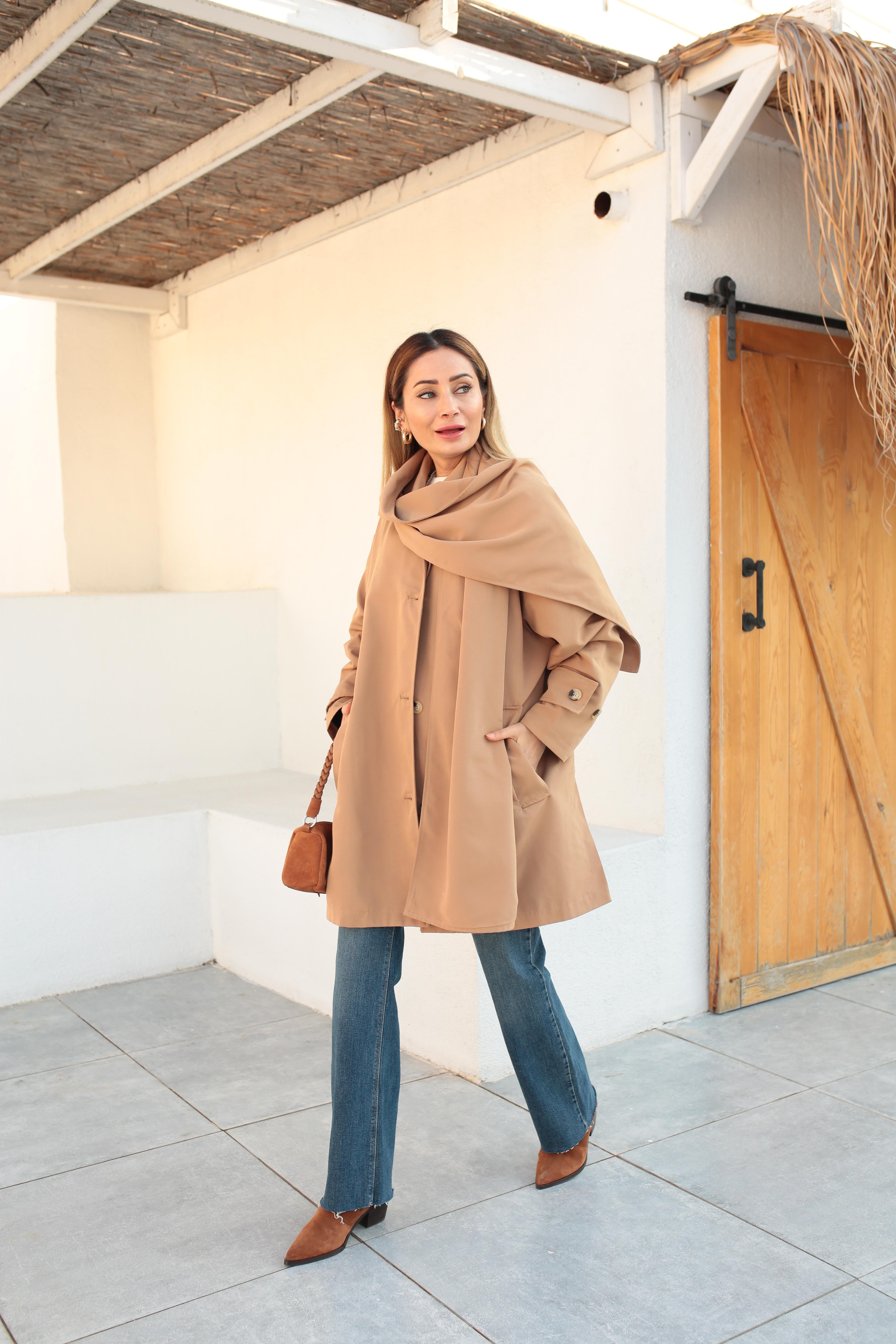 Yan Cepli Şallı Camel Treçkot TRENÇKOT