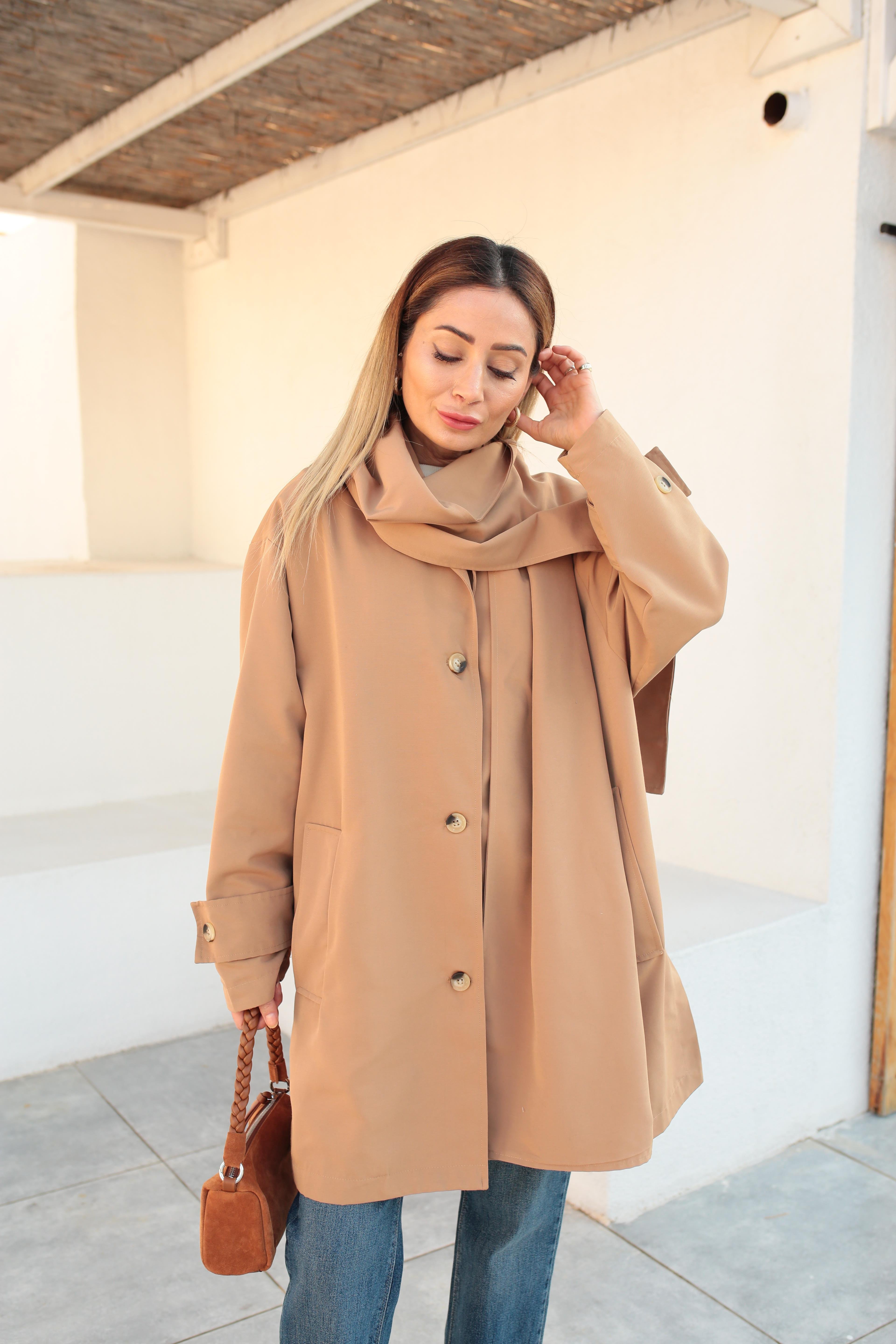 Yan Cepli Şallı Camel Treçkot TRENÇKOT