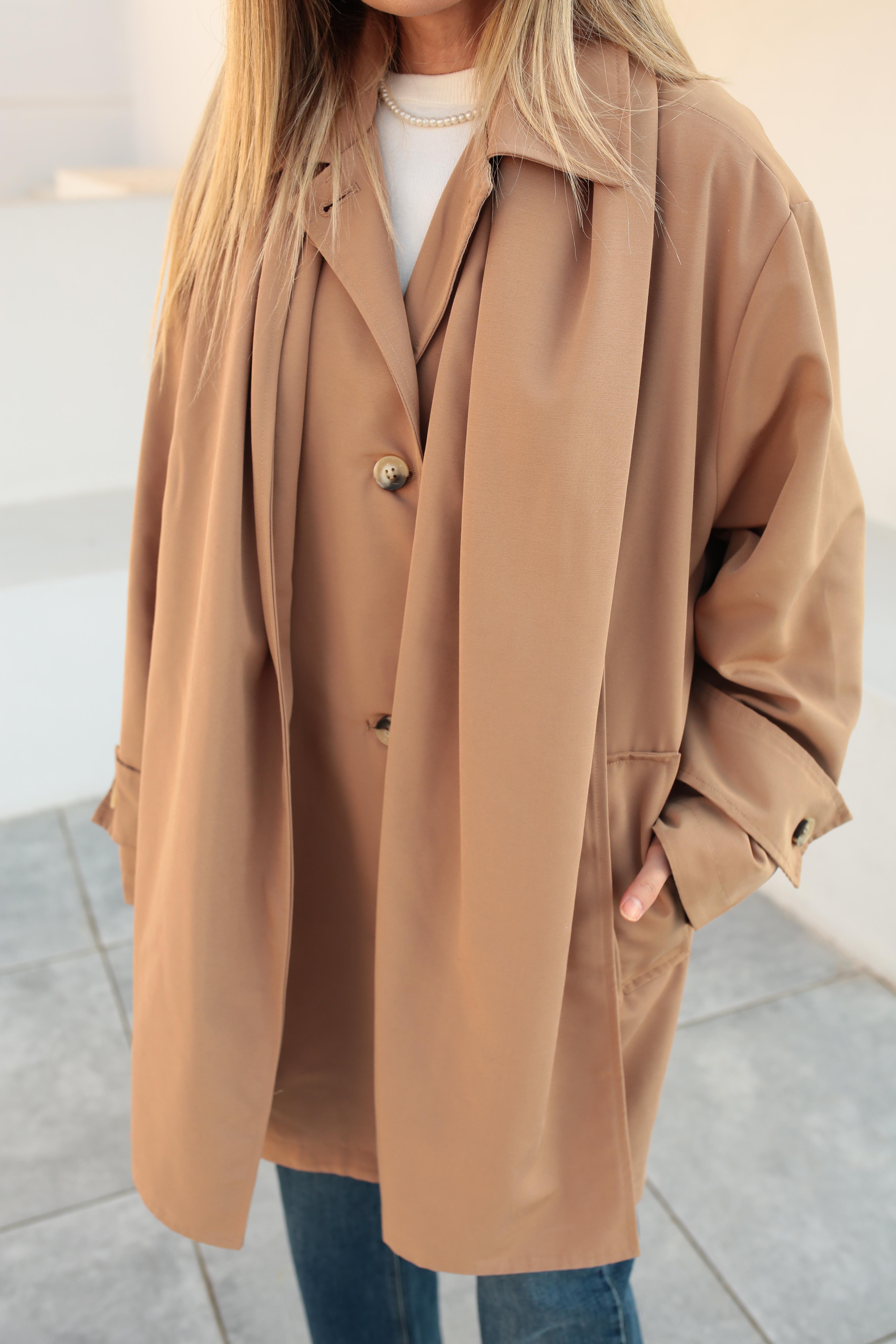 Yan Cepli Şallı Camel Treçkot TRENÇKOT